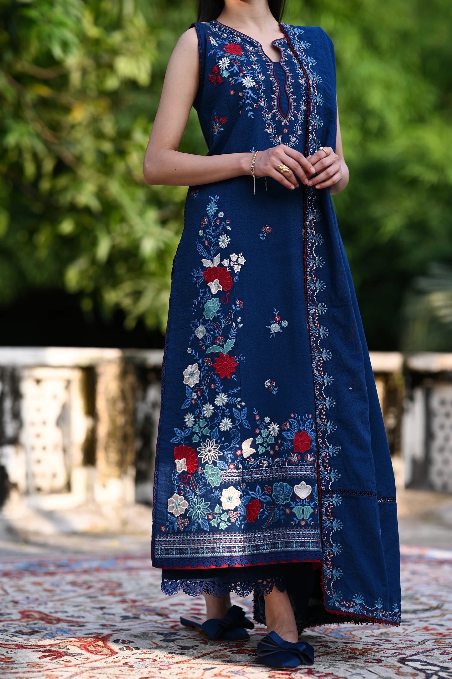 BLUE | LUXURY EMBROIDERED KARANDI | (NPA3-25455) | ZAIB