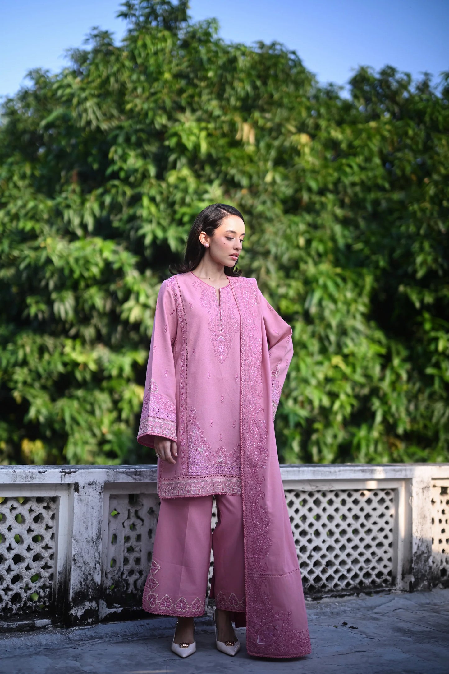 ROSE PINK | LUXURY EMBROIDERED KARANDI | (NPA3-25446) | ZAIB