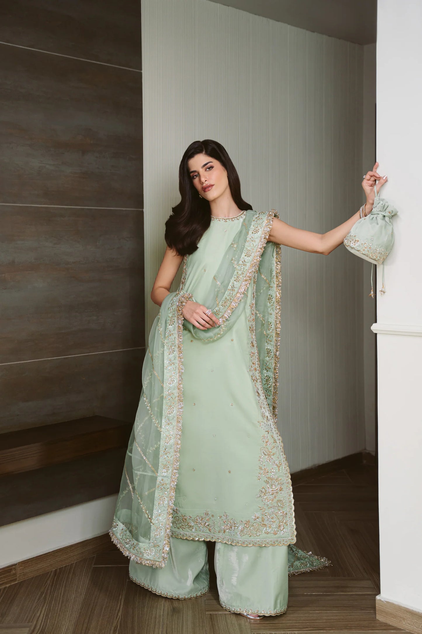 PASTEL MINT LUXURY VELVET COUTURE (NPA3-25456) | ZAIB
