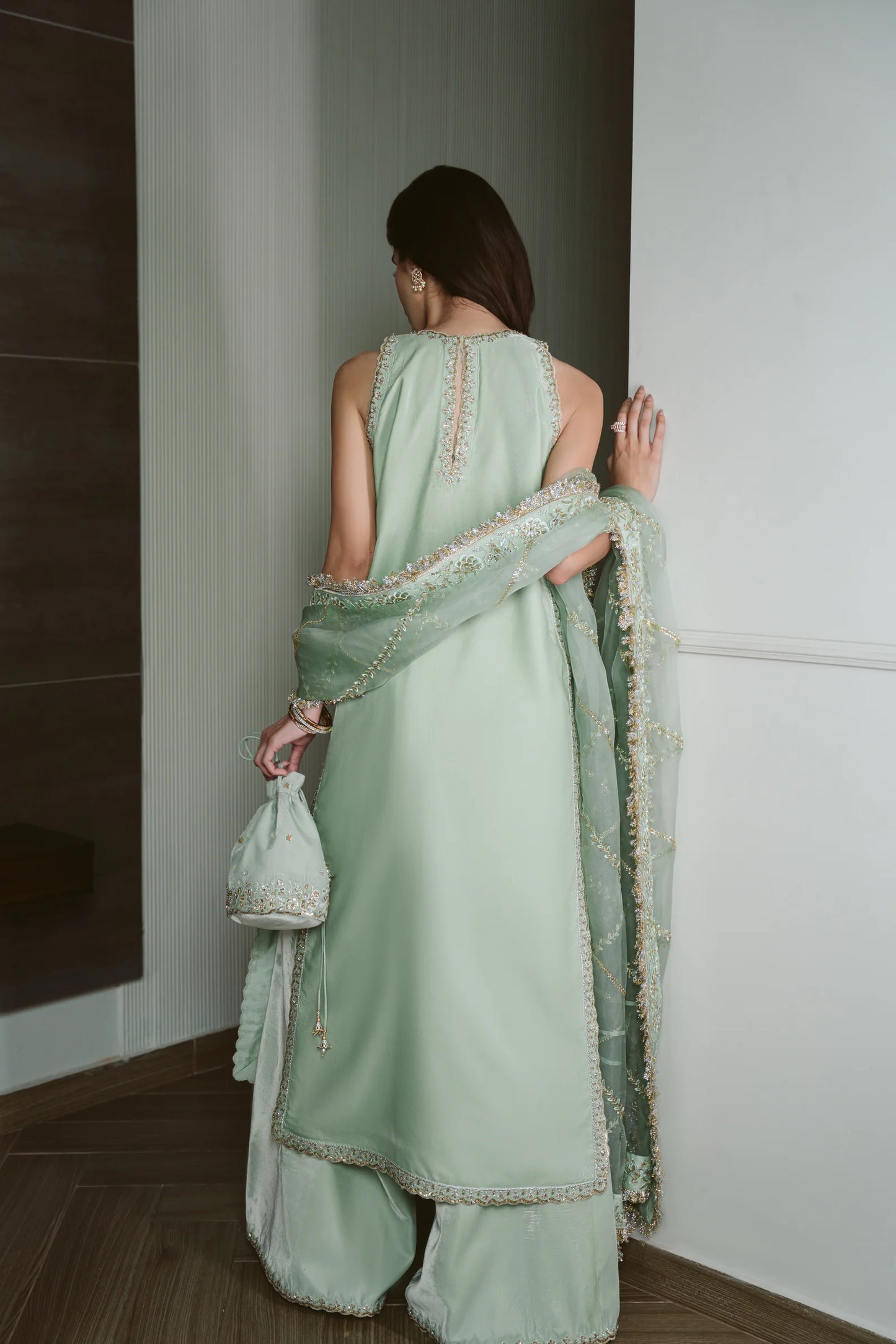 PASTEL MINT LUXURY VELVET COUTURE (NPA3-25456) | ZAIB