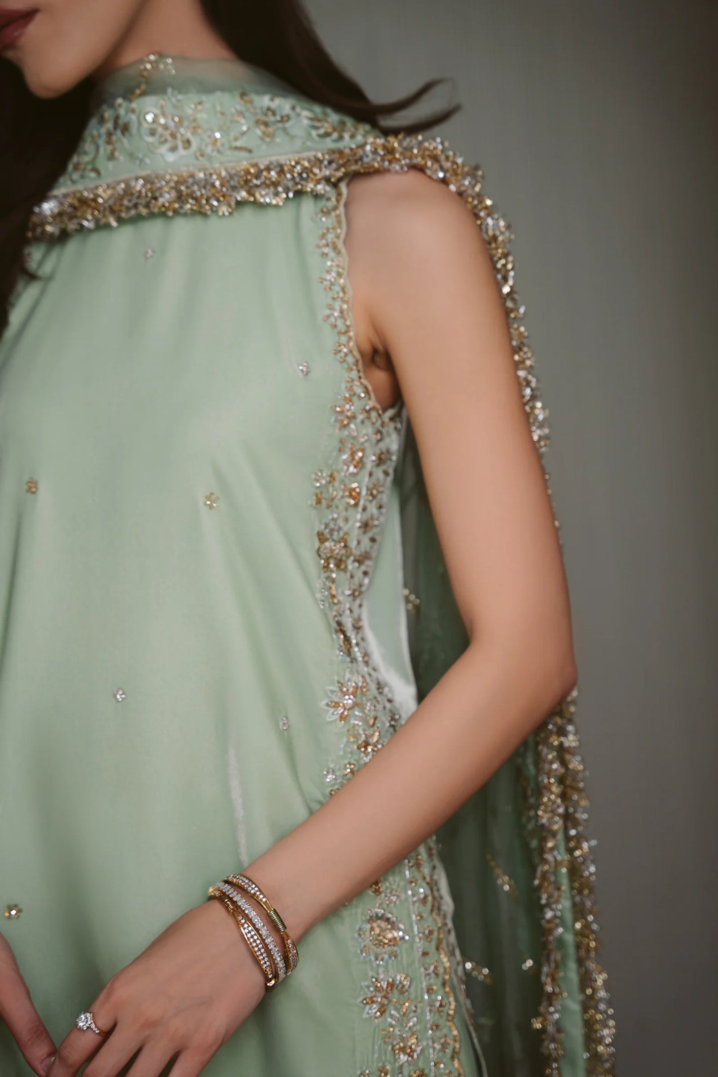 PASTEL MINT LUXURY VELVET COUTURE (NPA3-25456) | ZAIB
