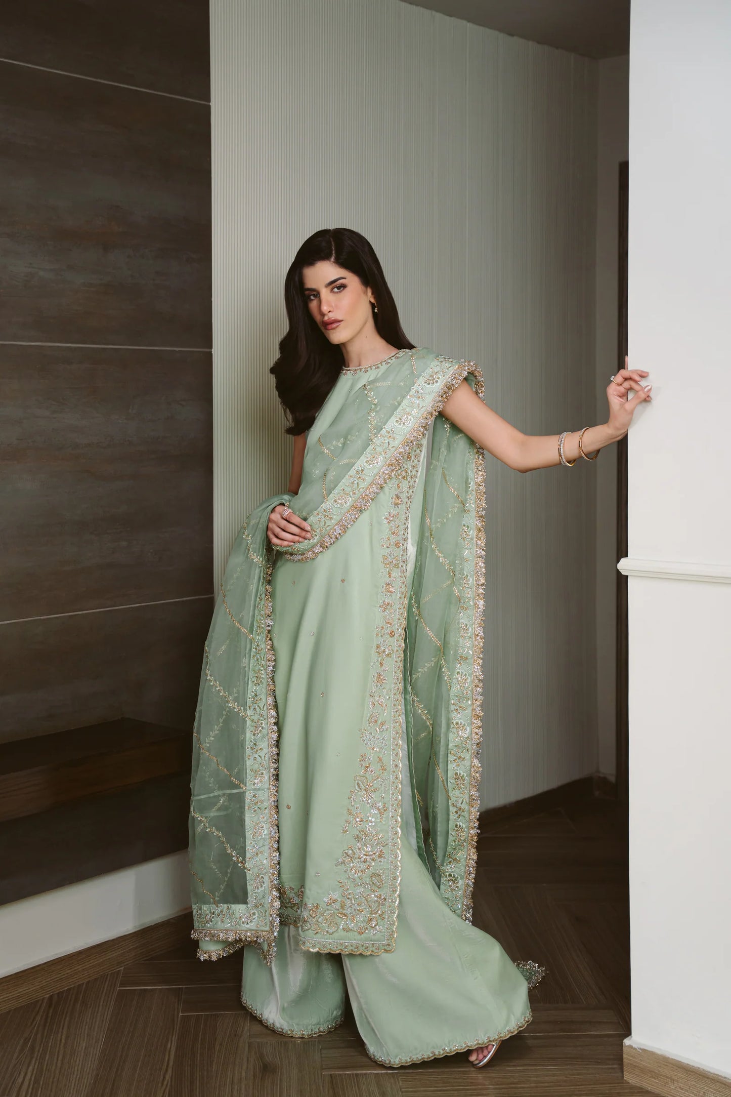 PASTEL MINT LUXURY VELVET COUTURE (NPA3-25456) | ZAIB