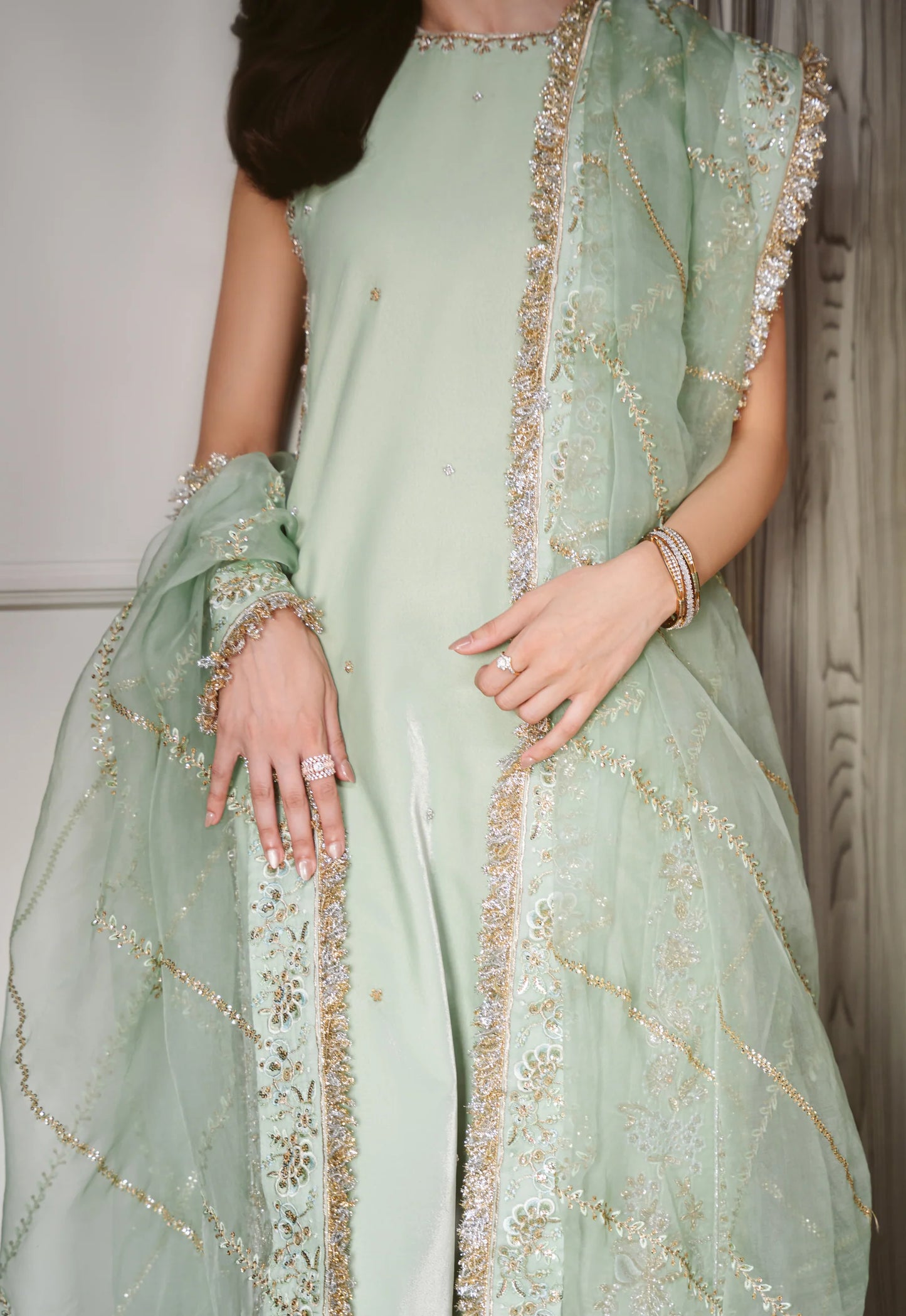 PASTEL MINT LUXURY VELVET COUTURE (NPA3-25456) | ZAIB