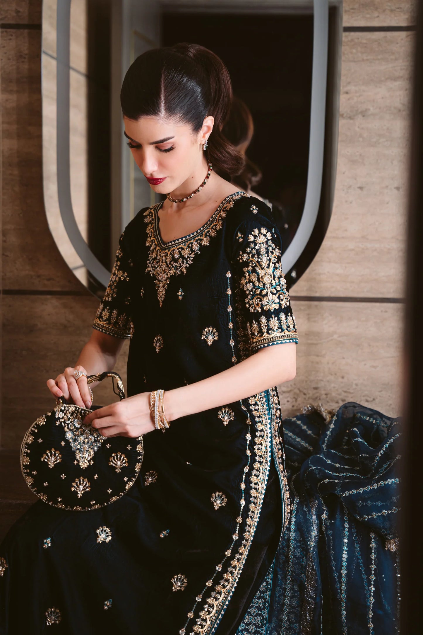 TEAL LUXURY VELVET COUTURE (NPA3-25461) | ZAIB