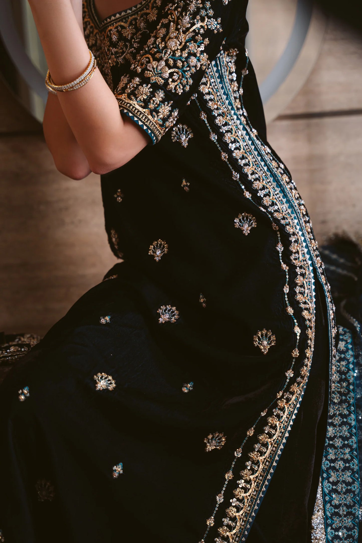 TEAL LUXURY VELVET COUTURE (NPA3-25461) | ZAIB