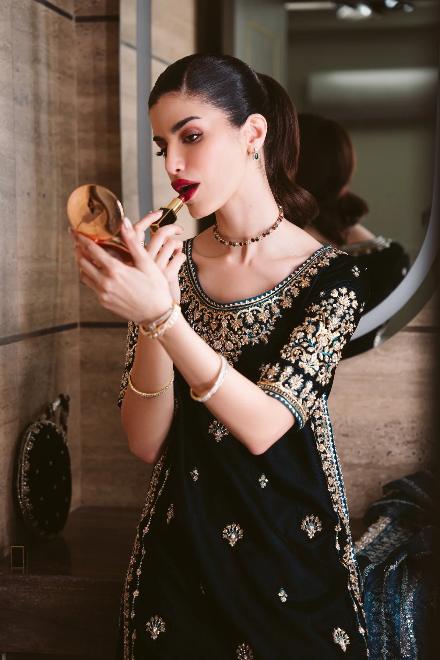 TEAL LUXURY VELVET COUTURE (NPA3-25461) | ZAIB