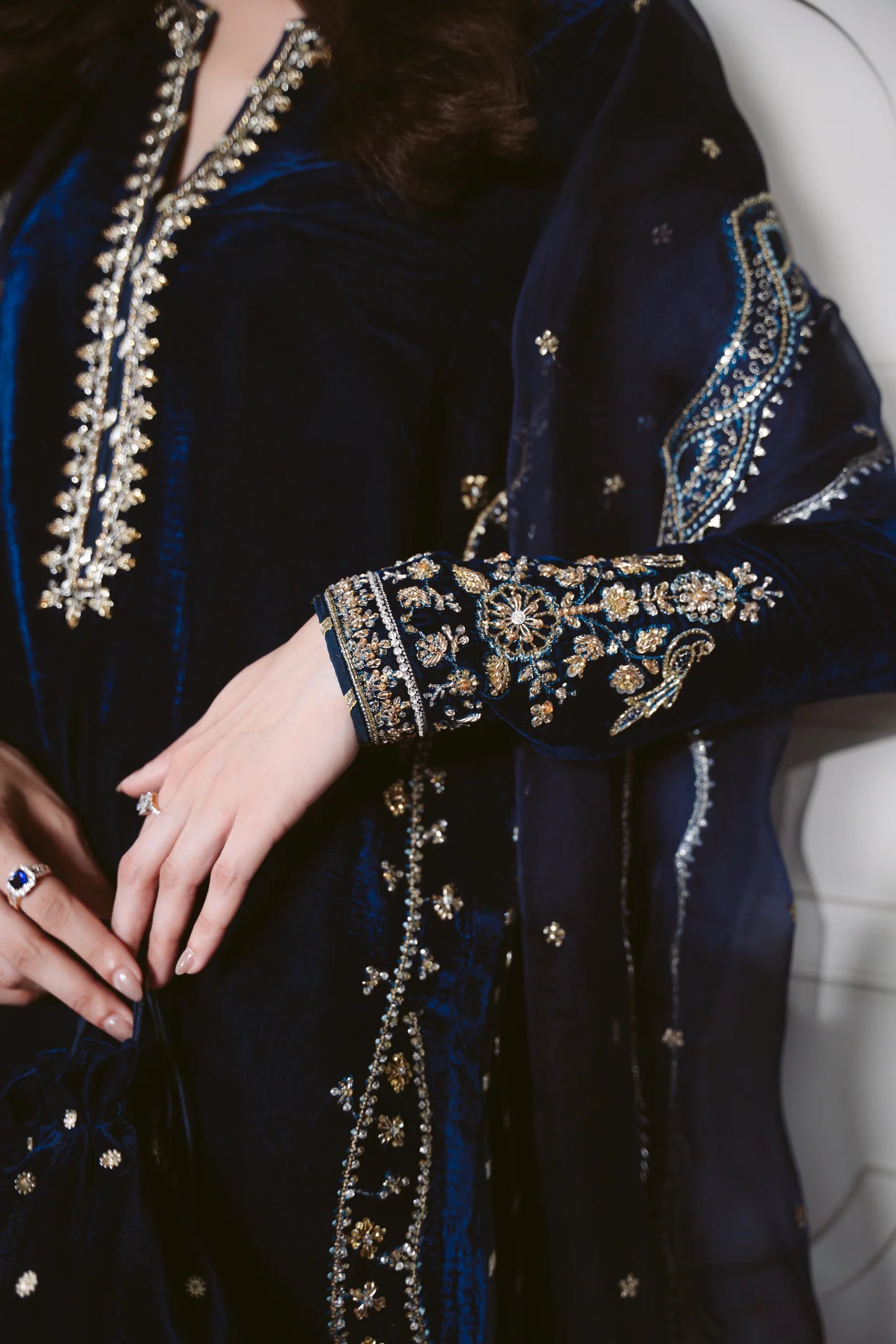 DEEP BLUE LUXURY VELVET COUTURE (NPA3-25457) | ZAIB