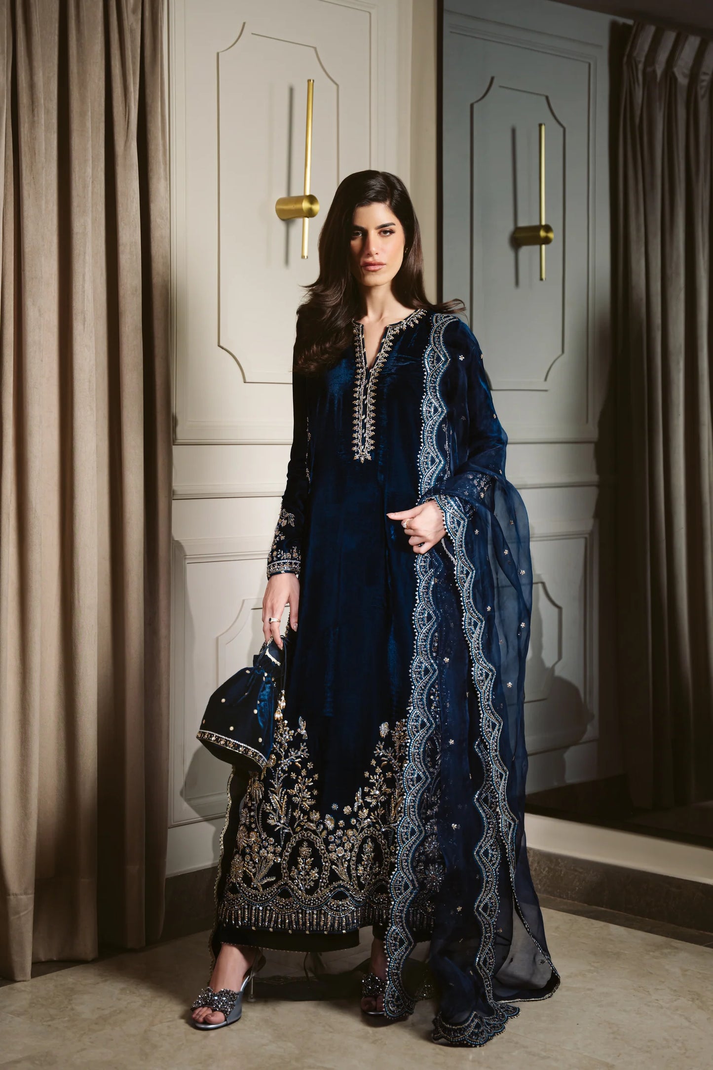 DEEP BLUE LUXURY VELVET COUTURE (NPA3-25457) | ZAIB