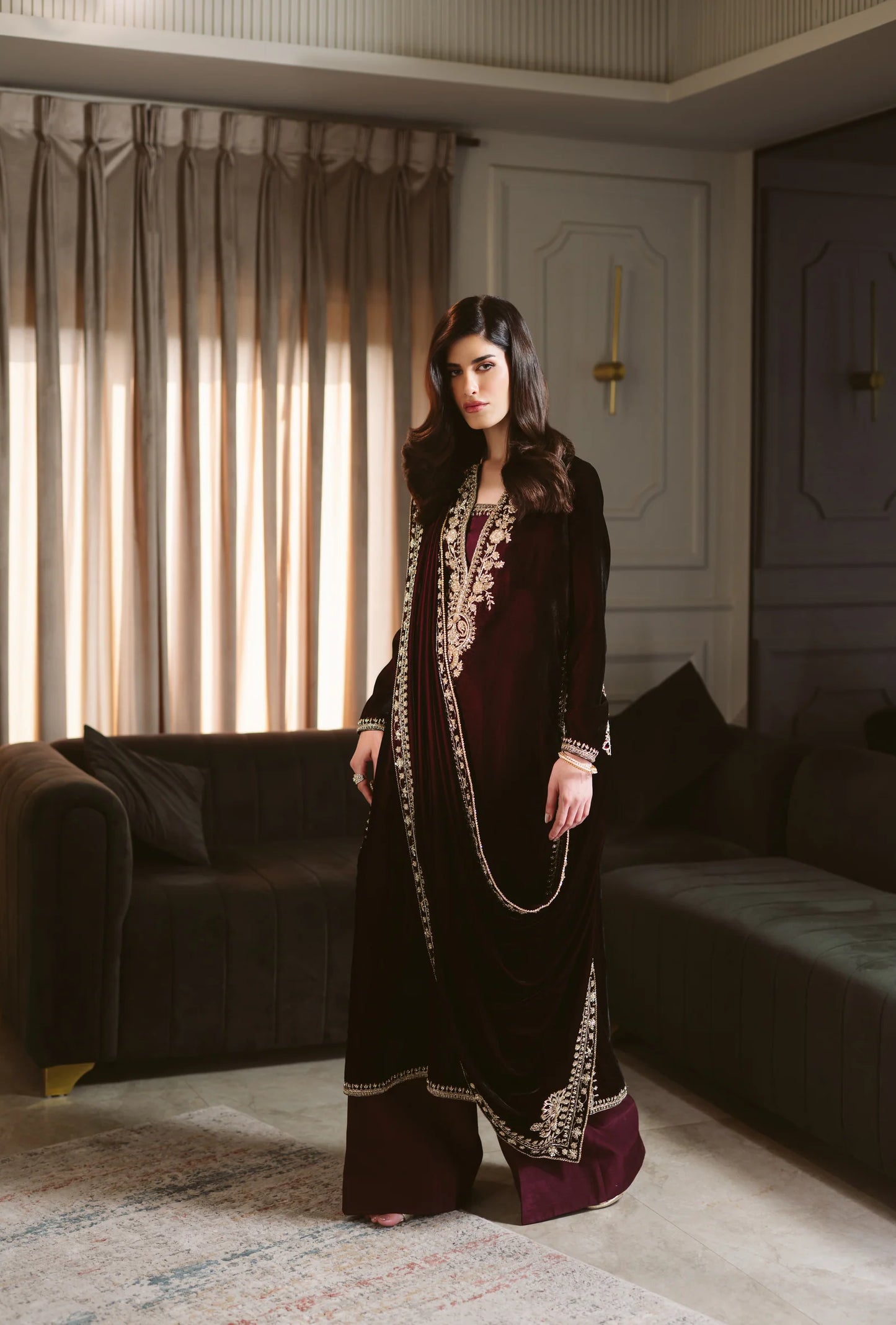 MAROON LUXURY VELVET COUTURE (NPA3-25459) | ZAIB