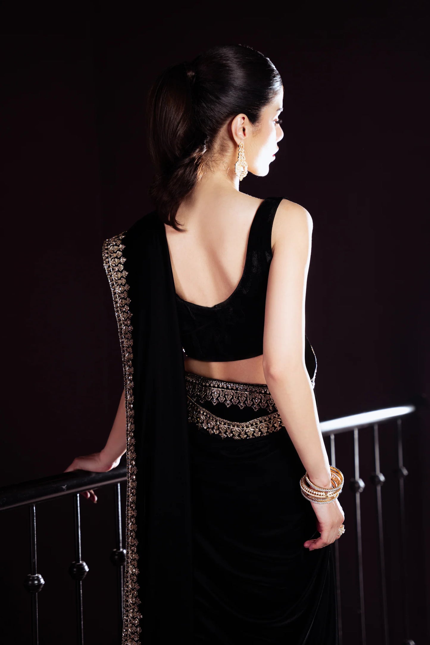 BLACK LUXURY VELVET SAREE (NPA3-25462) | ZAIB