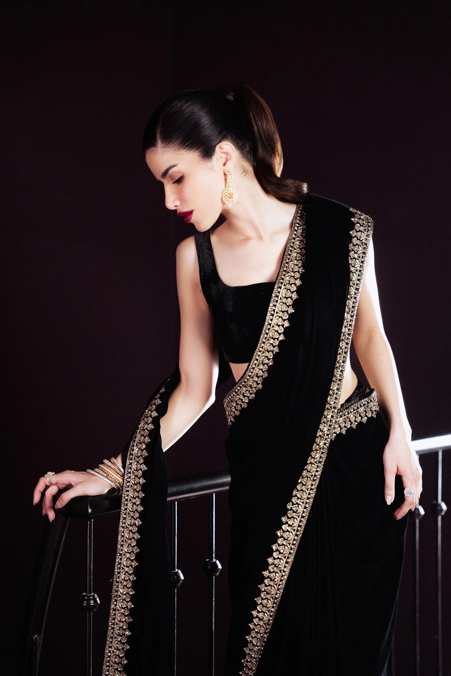 BLACK LUXURY VELVET SAREE (NPA3-25462) | ZAIB