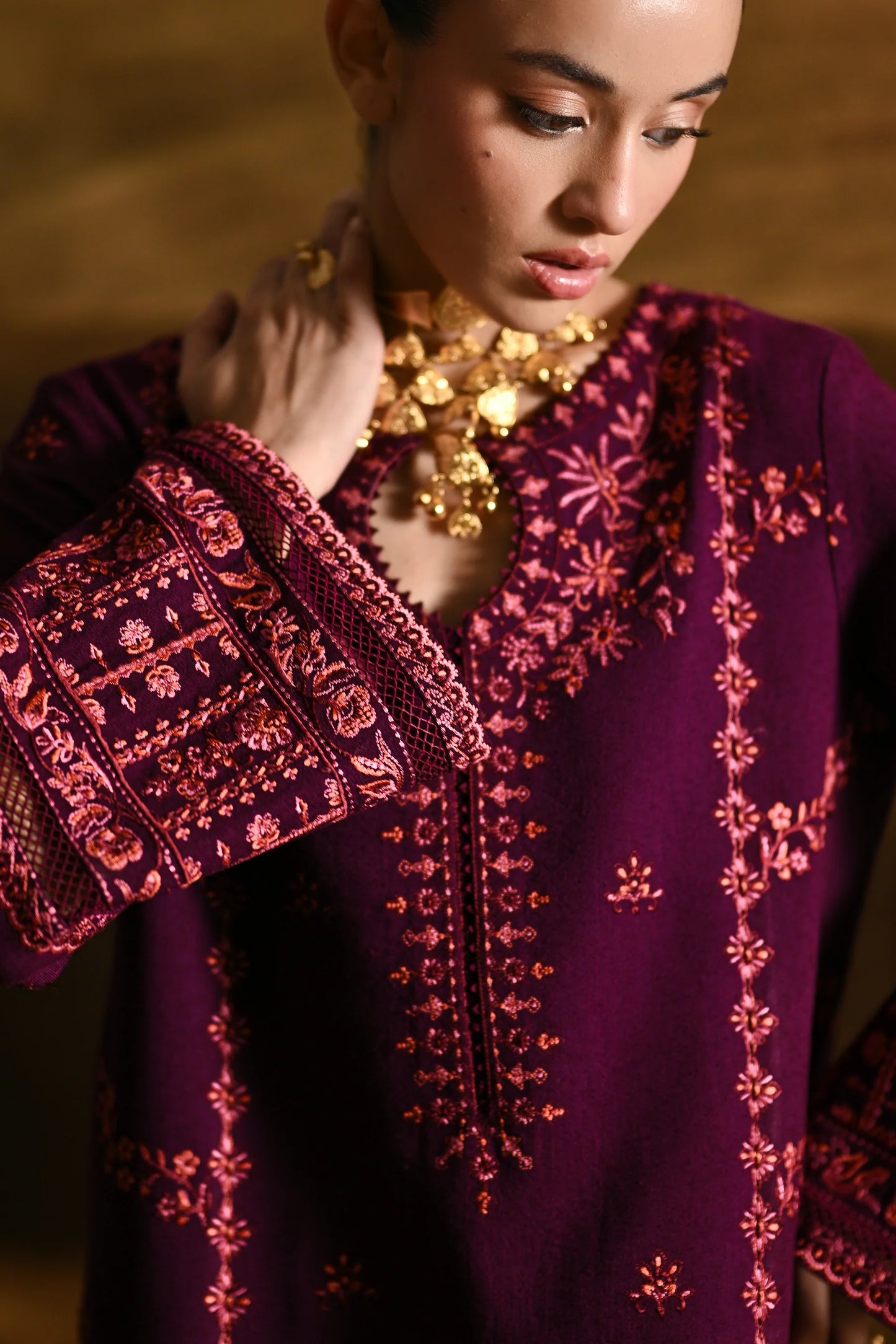 DEEP PLUM LUXURY EMBROIDERED KARANDI (NPA2-25318) | ZAIB