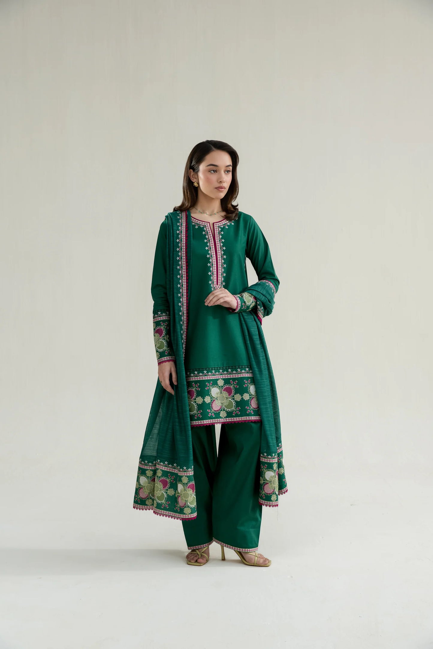 EMERALD GREEN LUXURY EMBROIDERED LAWN 3PCS SET (NPA3-26413) | RAMADAN EDIT '26 | ZAIB