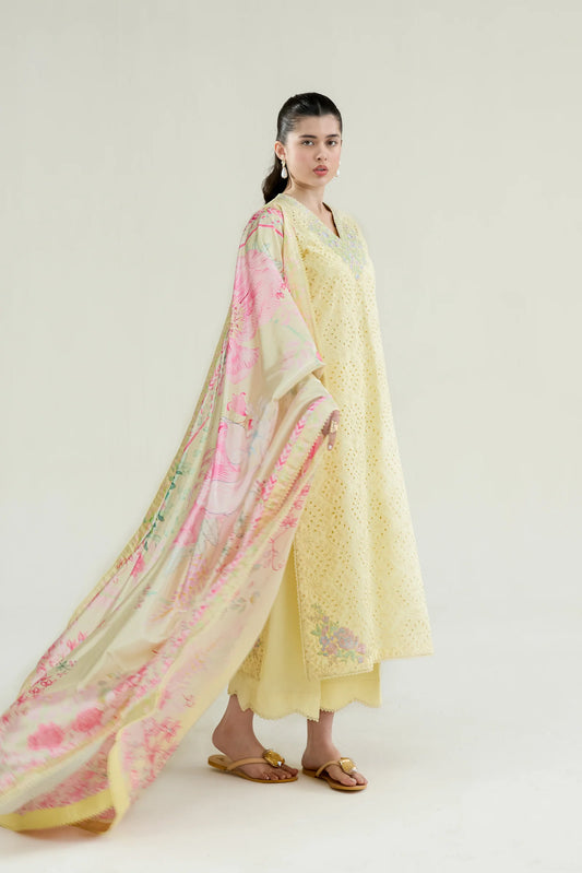 BUTTER YELLOW LUXURY EMBROIDERED LAWN 3PCS SET (NPA3-26403) | RAMADAN EDIT '26 | ZAIB