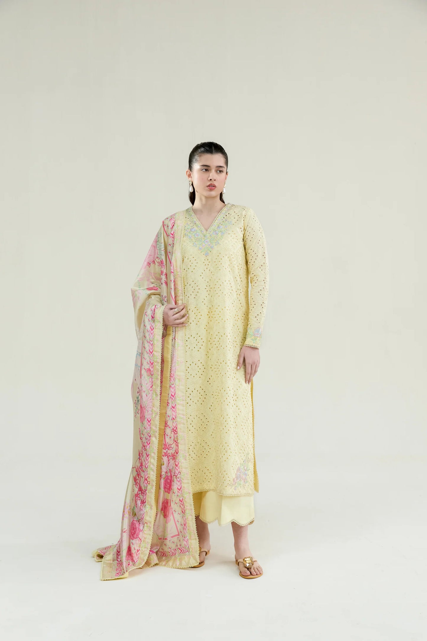 BUTTER YELLOW LUXURY EMBROIDERED LAWN 3PCS SET (NPA3-26403) | RAMADAN EDIT '26 | ZAIB