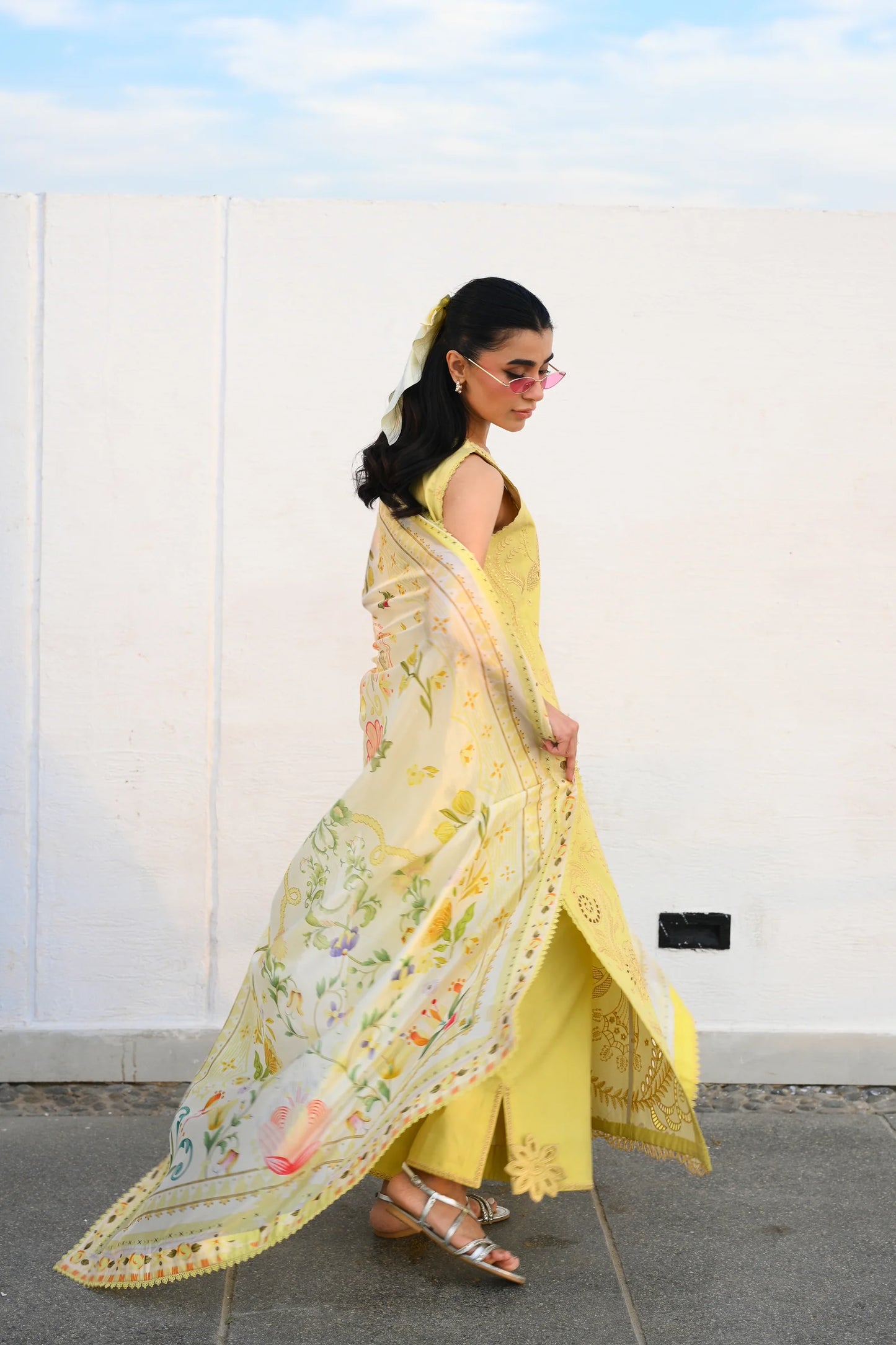 PASTEL LIME YELLOW LUXURY EMBROIDERED LUXURY LAWN SET (NEL-26607) | LUXURY LAWN X EID '26 | ZAIB