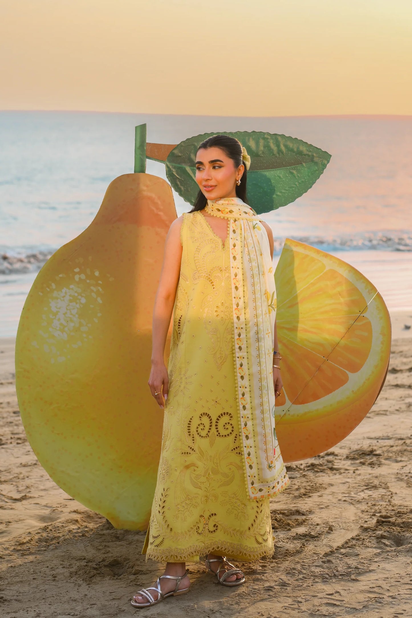 PASTEL LIME YELLOW LUXURY EMBROIDERED LUXURY LAWN SET (NEL-26607) | LUXURY LAWN X EID '26 | ZAIB