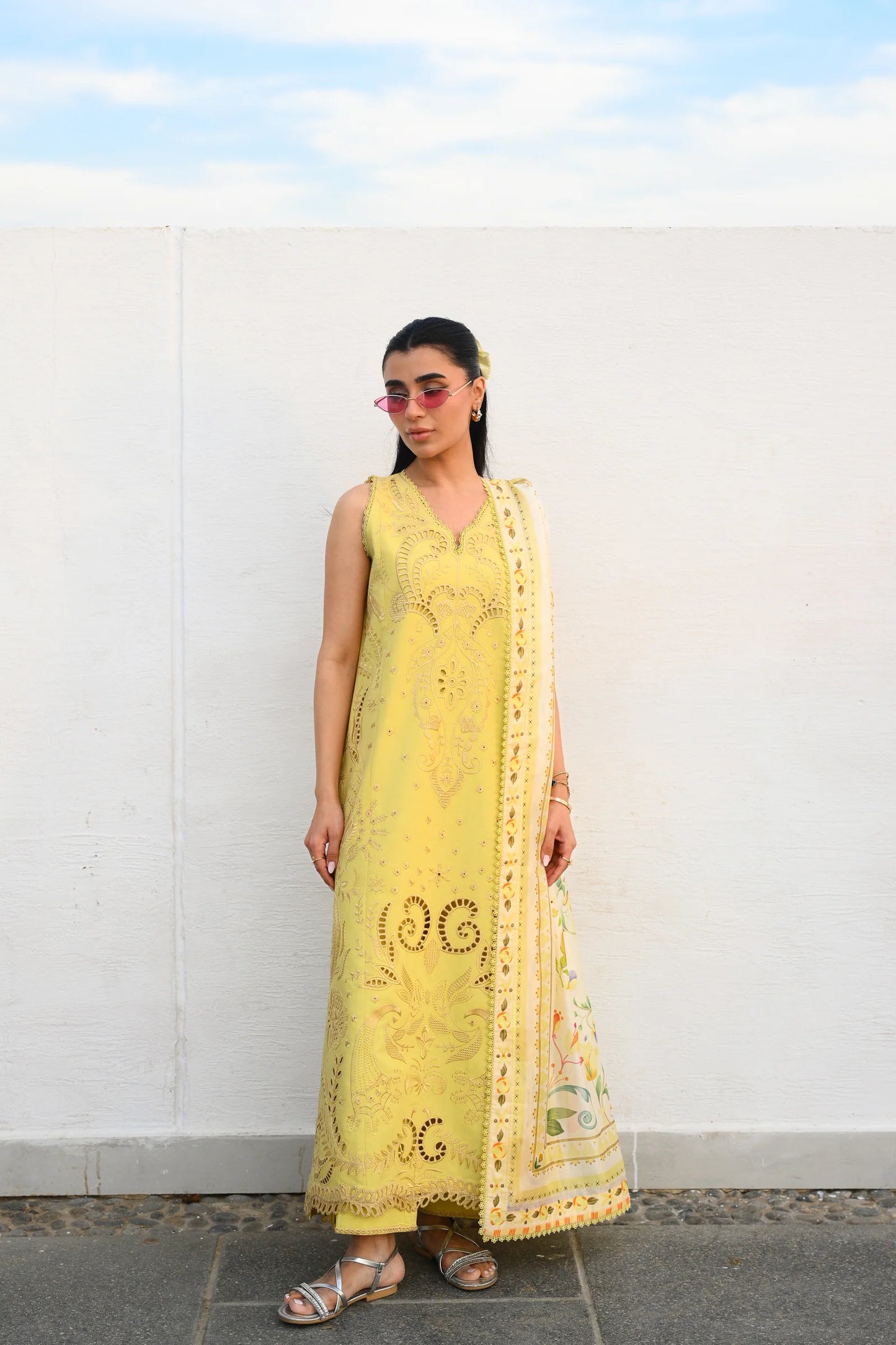 PASTEL LIME YELLOW LUXURY EMBROIDERED LUXURY LAWN SET (NEL-26607) | LUXURY LAWN X EID '26 | ZAIB