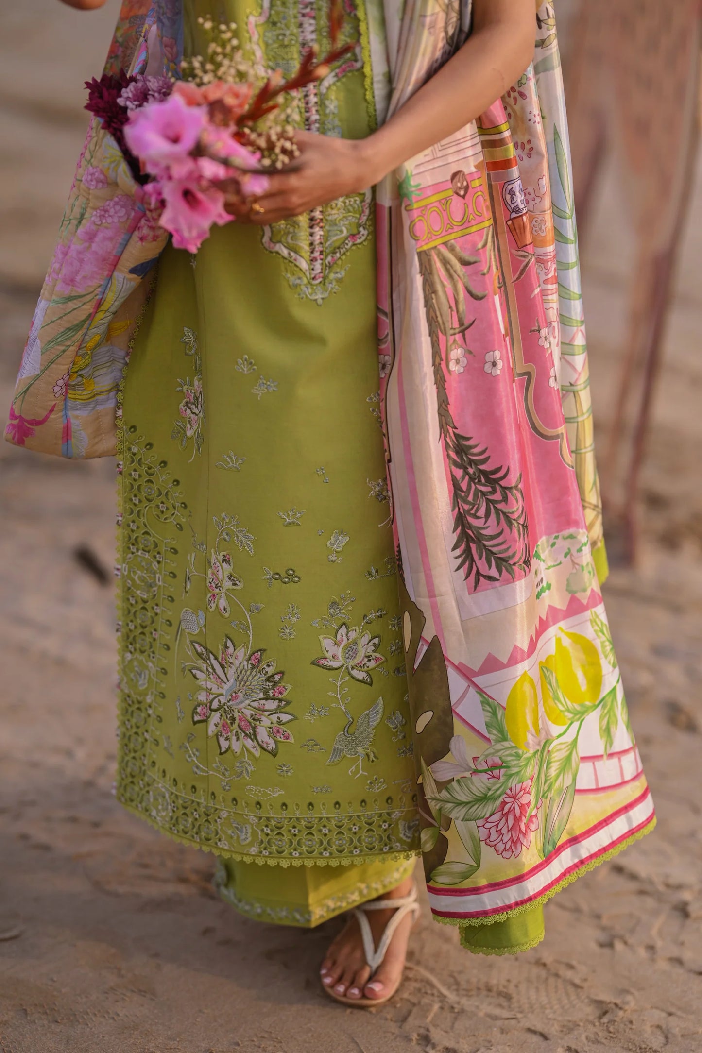 KIWI GREEN LUXURY EMBROIDERED LUXURY LAWN SET (NEL-26608) | LUXURY LAWN X EID '26 | ZAIB