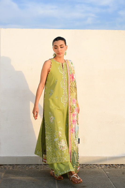KIWI GREEN LUXURY EMBROIDERED LUXURY LAWN SET (NEL-26608) | LUXURY LAWN X EID '26 | ZAIB