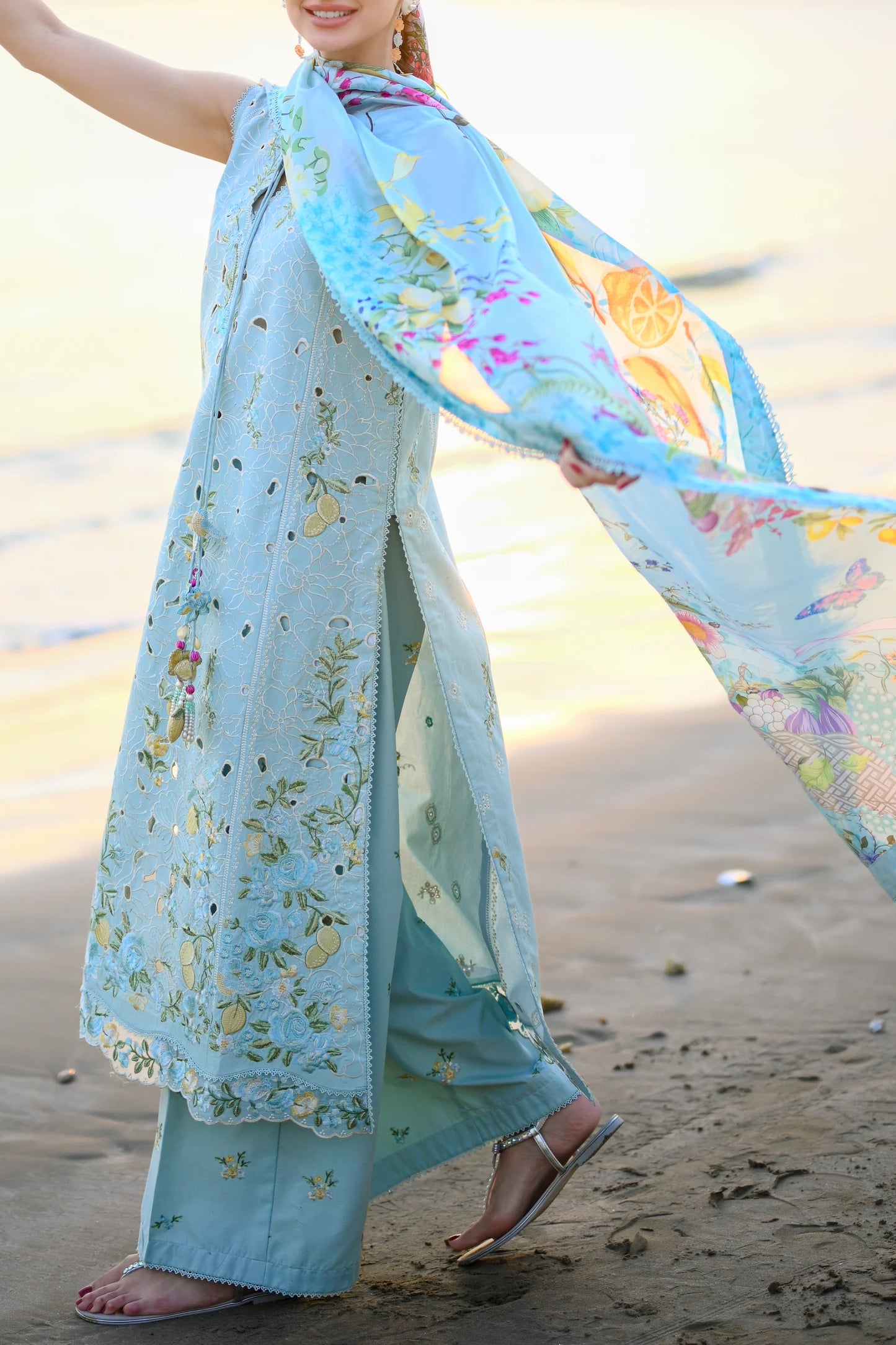 PASTEL AQUA BLUE LUXURY EMBROIDERED LUXURY LAWN SET (NEL-26606) | LUXURY LAWN X EID '26 | ZAIB