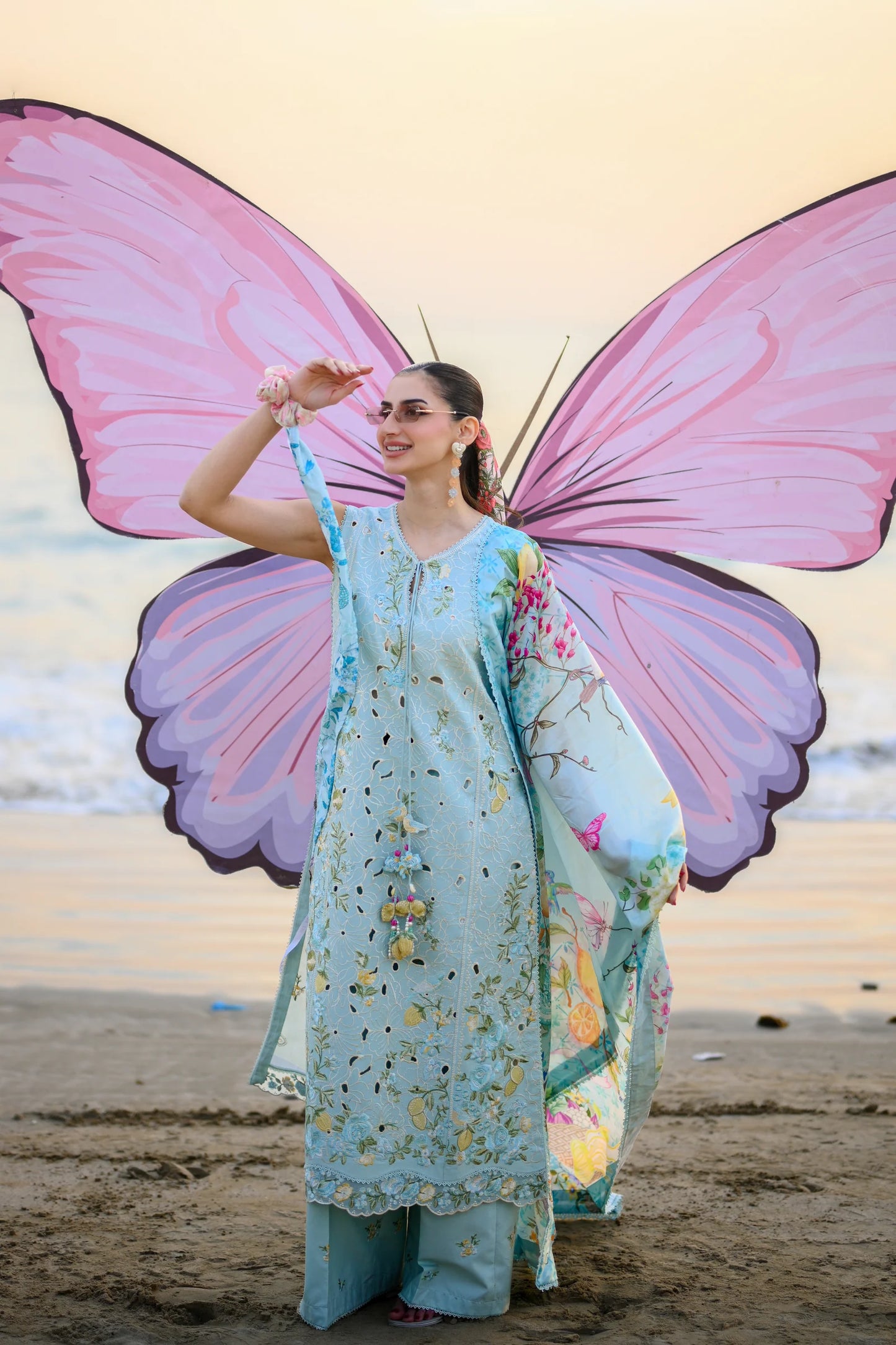 PASTEL AQUA BLUE LUXURY EMBROIDERED LUXURY LAWN SET (NEL-26606) | LUXURY LAWN X EID '26 | ZAIB