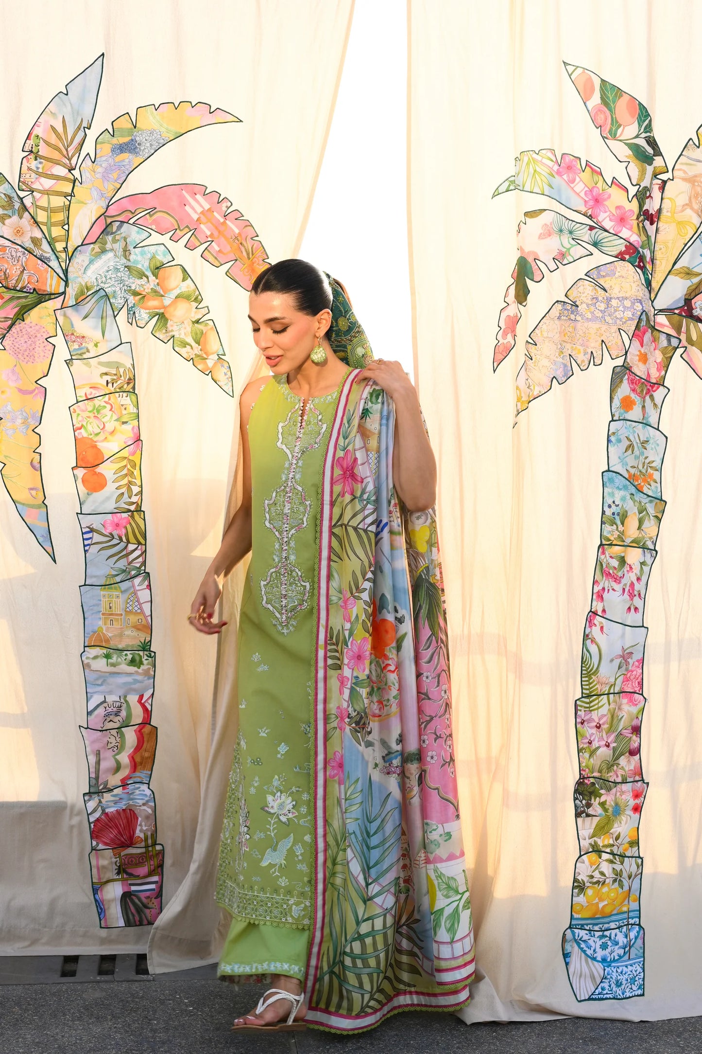 KIWI GREEN LUXURY EMBROIDERED LUXURY LAWN SET (NEL-26608) | LUXURY LAWN X EID '26 | ZAIB