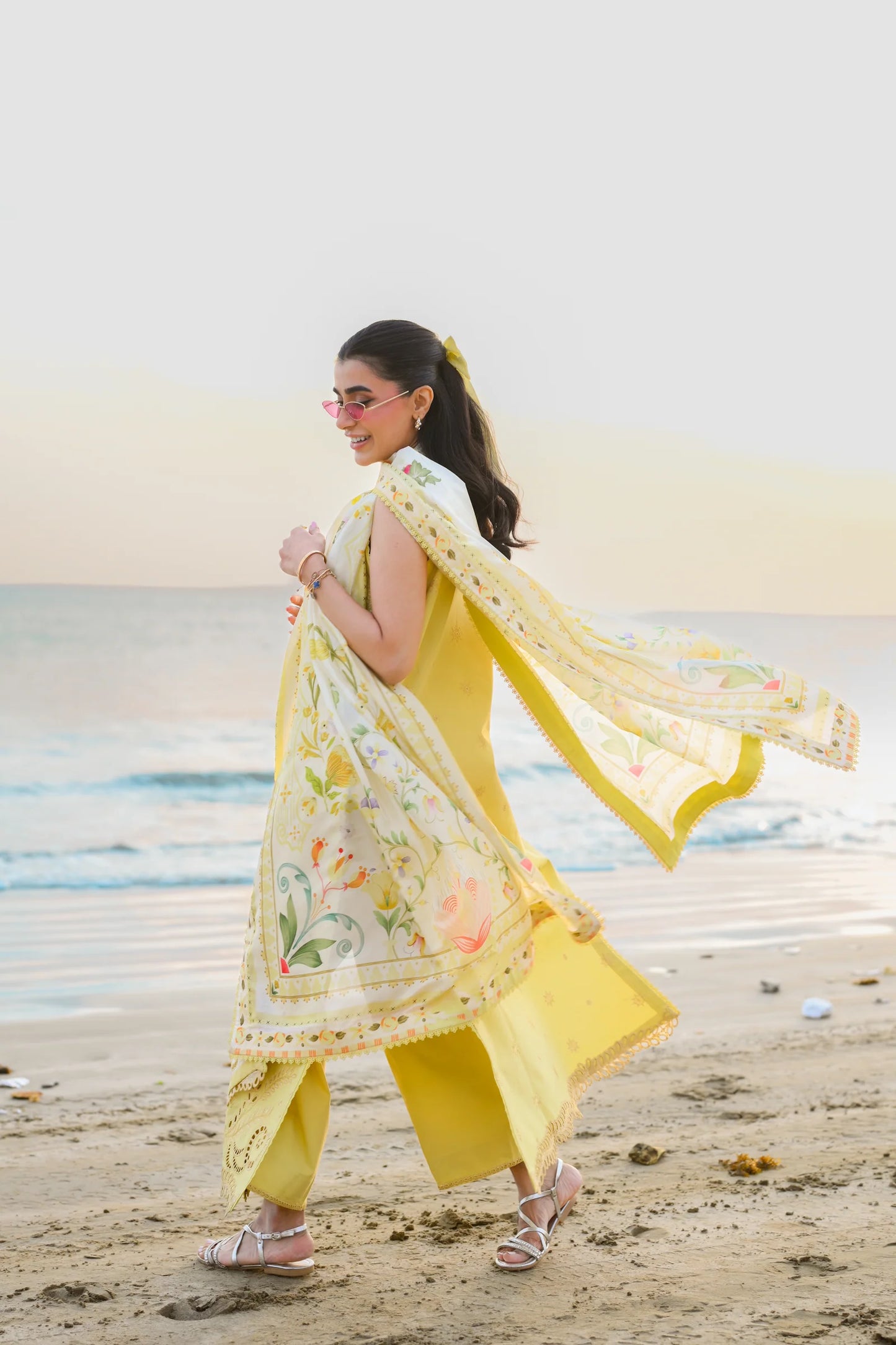 PASTEL LIME YELLOW LUXURY EMBROIDERED LUXURY LAWN SET (NEL-26607) | LUXURY LAWN X EID '26 | ZAIB