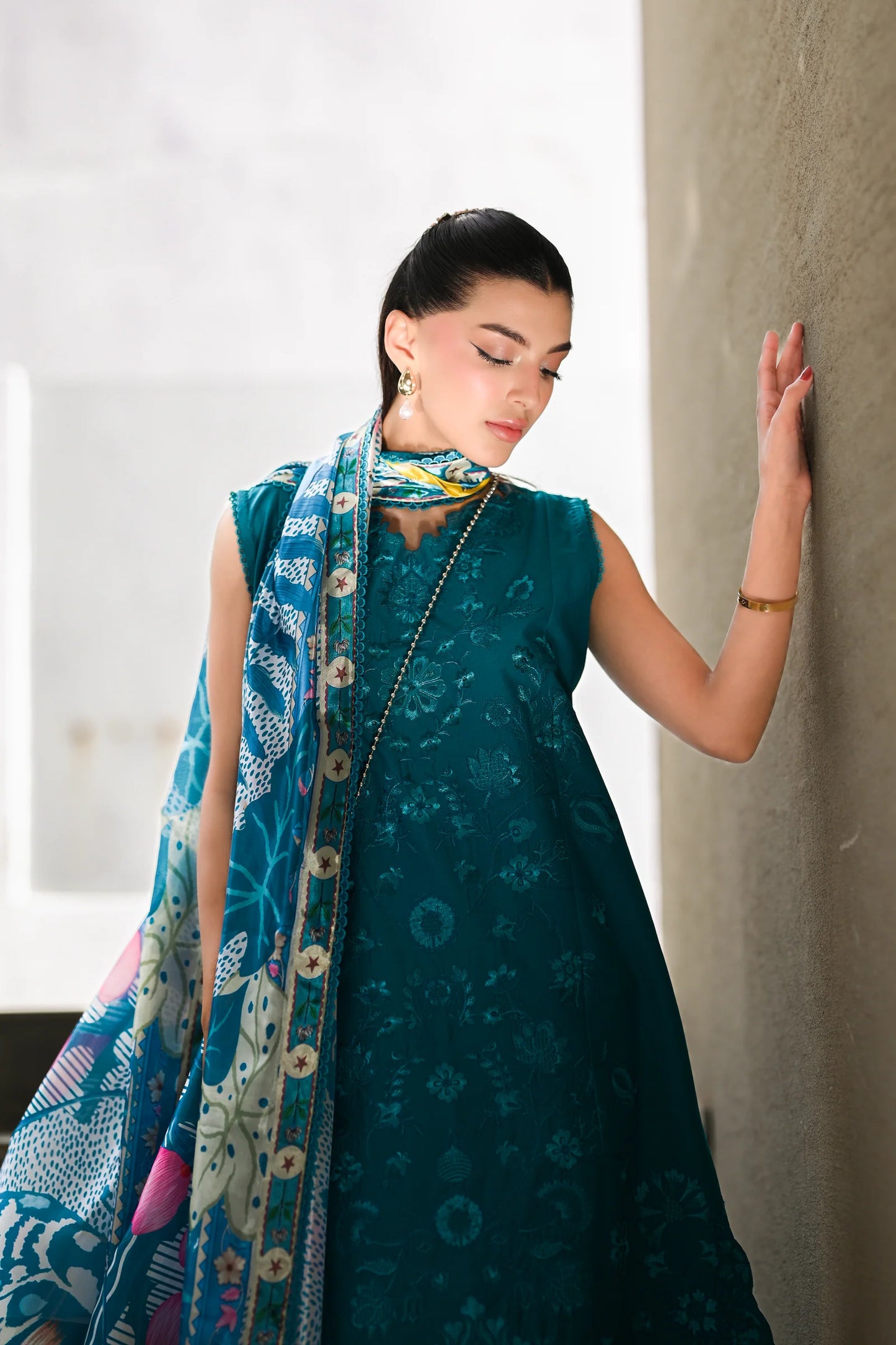 DEEP TURQUOISE LUXURY EMBROIDERED LAWN (NEL-26609) | LUXURY LAWN X EID '26 | ZAIB