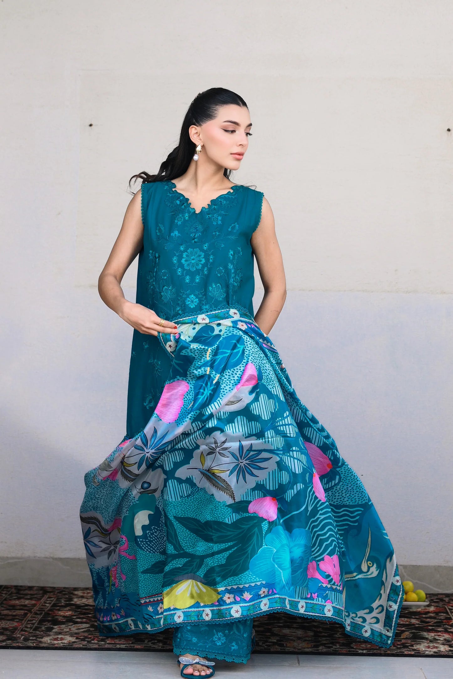 DEEP TURQUOISE LUXURY EMBROIDERED LAWN (NEL-26609) | LUXURY LAWN X EID '26 | ZAIB