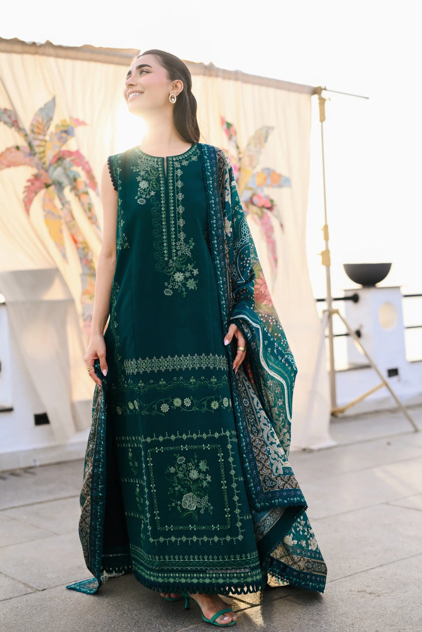 EMERALD GREEN LUXURY EMBROIDERED LAWN (NEL-26603) | LUXURY LAWN X EID '26 | ZAIB