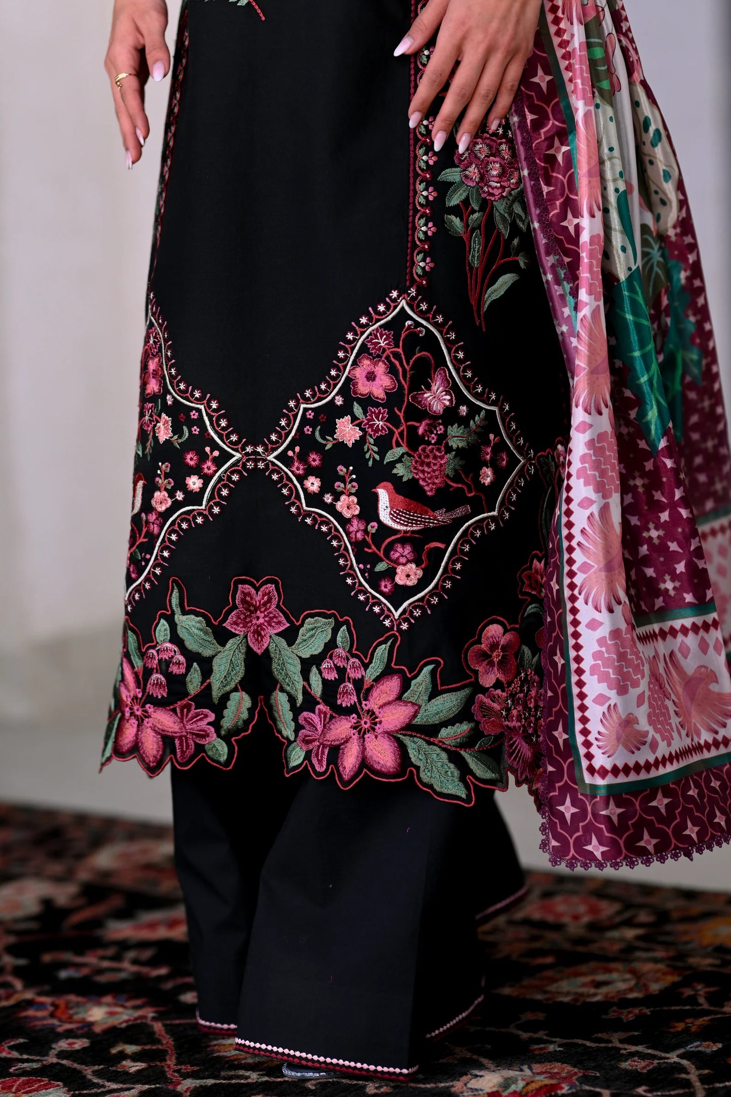 BLACK LUXURY EMBROIDERED LAWN 3PCS SET (NEL-26611) | LUXURY LAWN X EID '26 | ZAIB