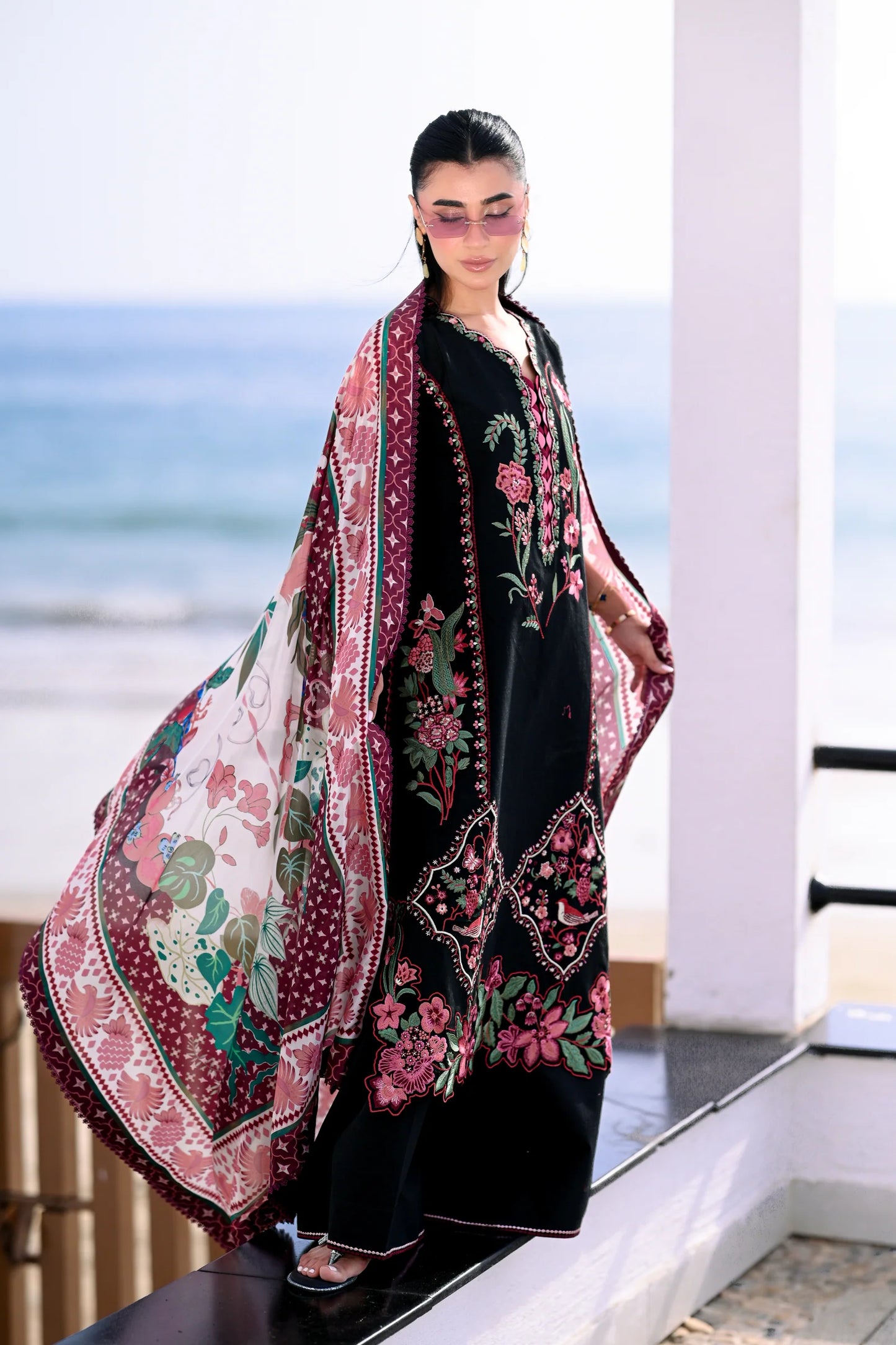 BLACK LUXURY EMBROIDERED LAWN 3PCS SET (NEL-26611) | LUXURY LAWN X EID '26 | ZAIB