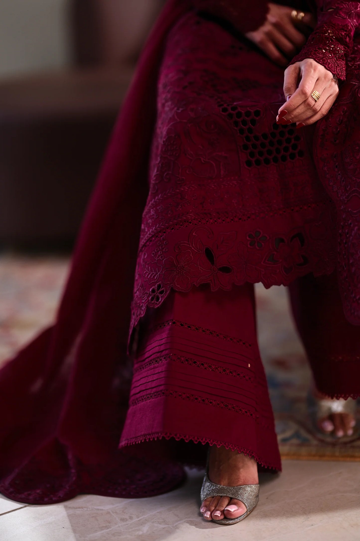DEEP MAROON LUXURY EMBROIDERED LAWN (NEL-26601) | LUXURY LAWN X EID '26 | ZAIB