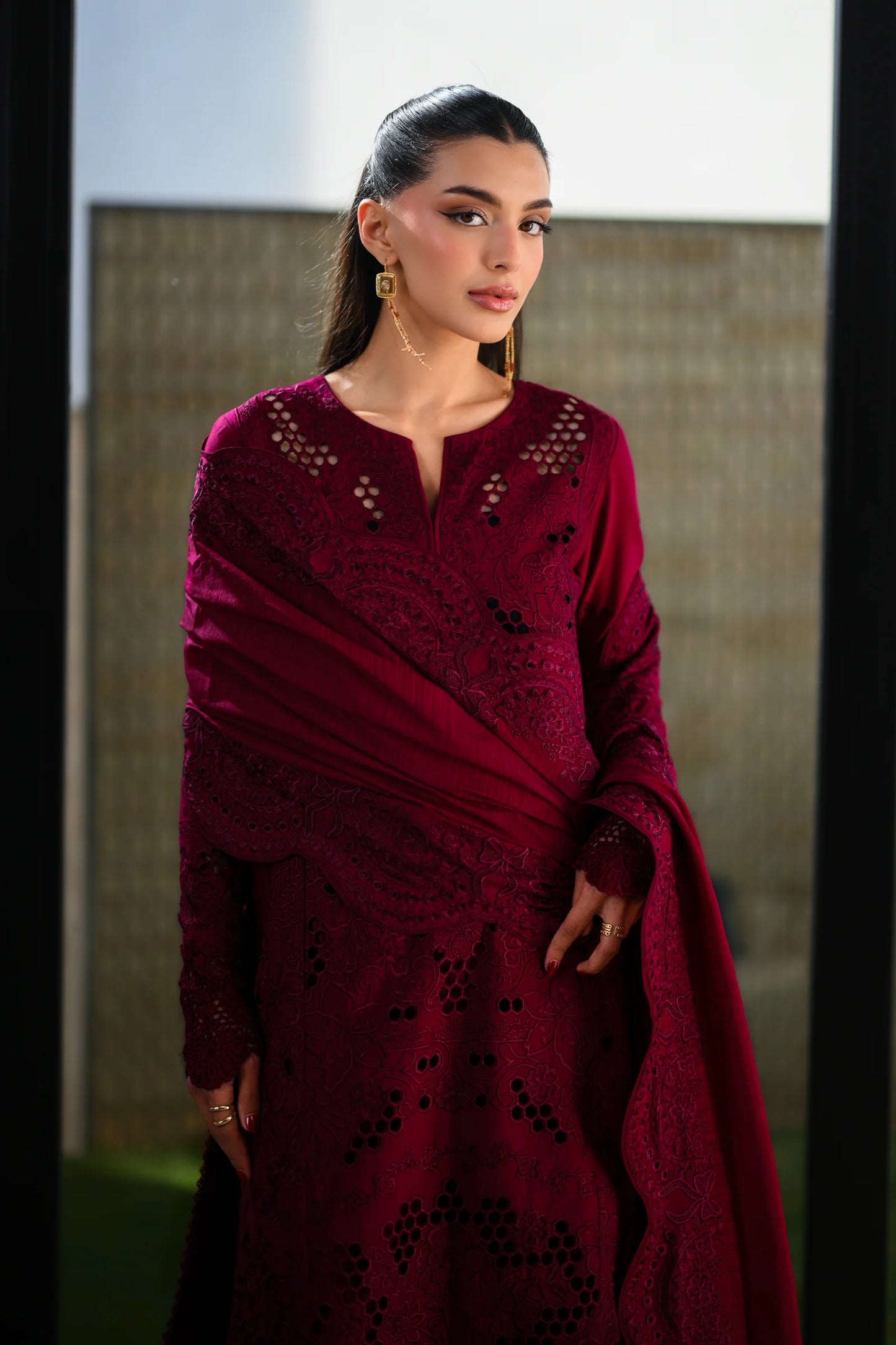 DEEP MAROON LUXURY EMBROIDERED LAWN (NEL-26601) | LUXURY LAWN X EID '26 | ZAIB