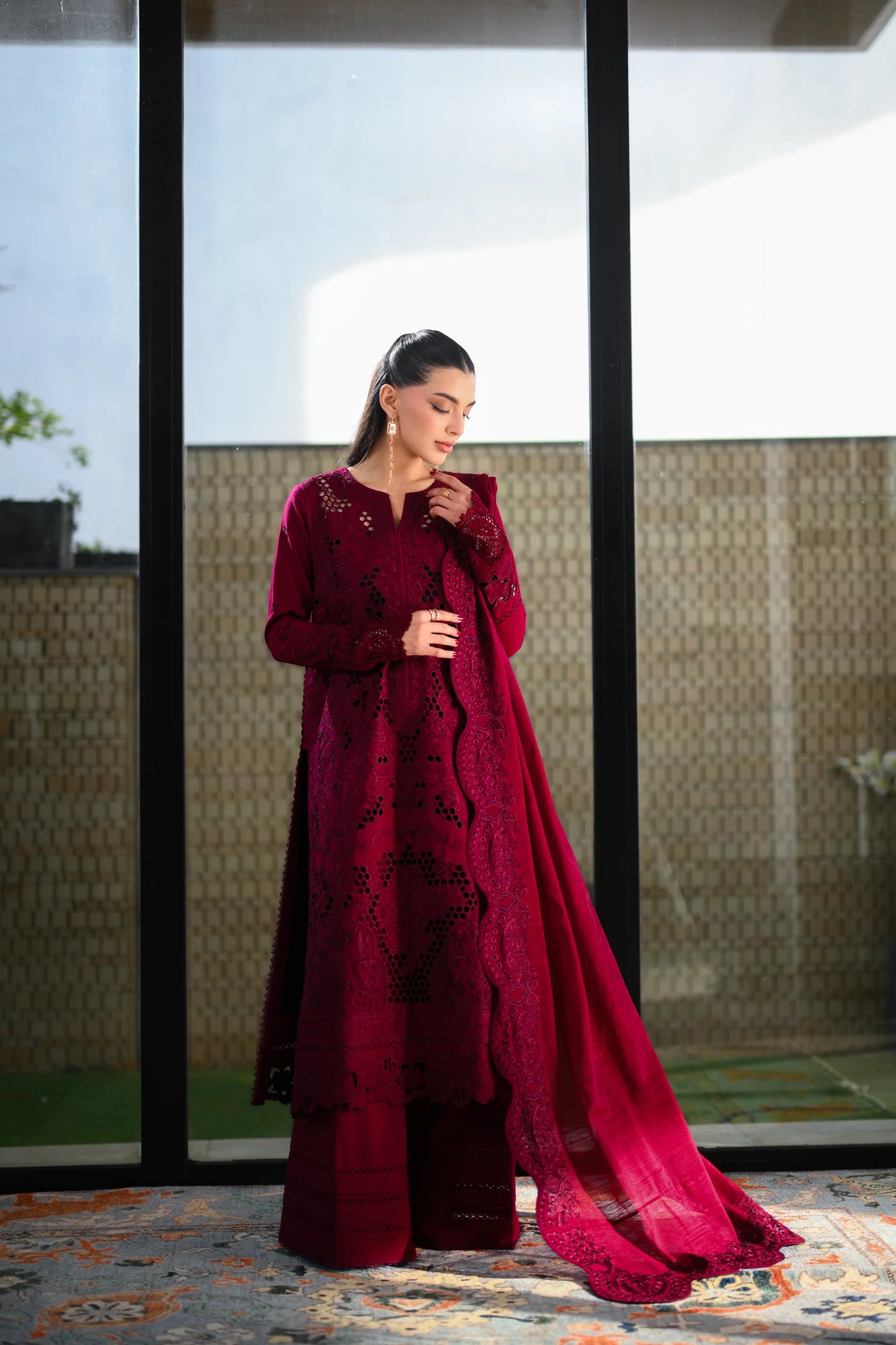 DEEP MAROON LUXURY EMBROIDERED LAWN (NEL-26601) | LUXURY LAWN X EID '26 | ZAIB