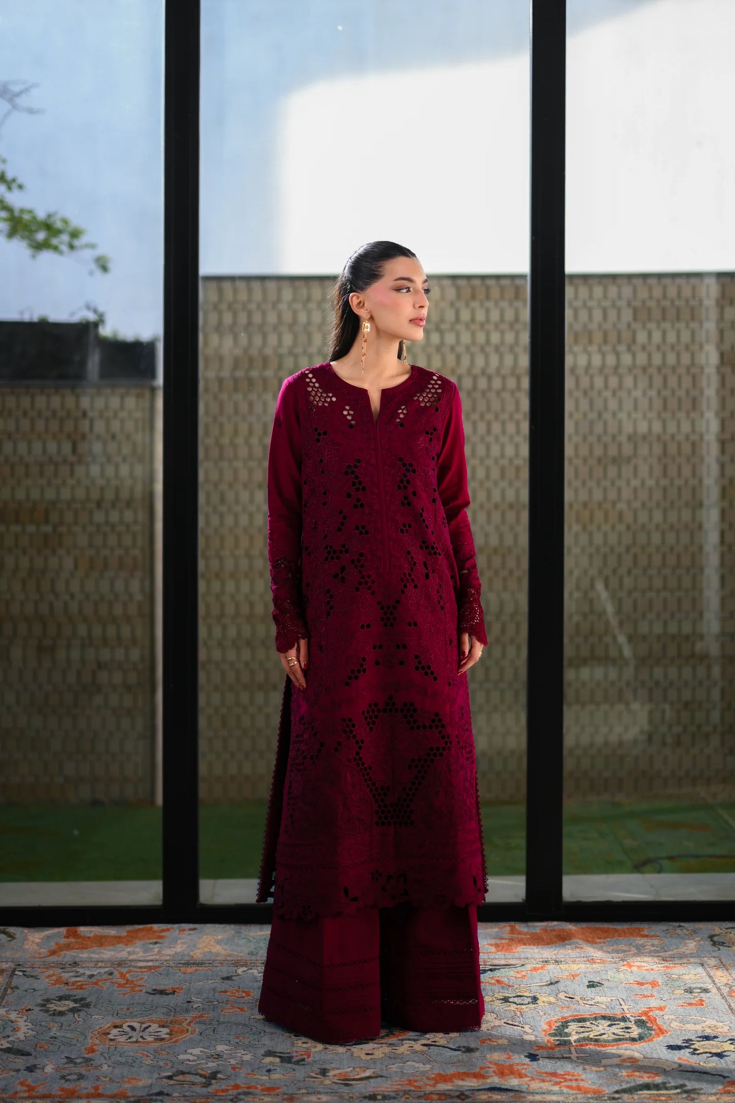 DEEP MAROON LUXURY EMBROIDERED LAWN (NEL-26601) | LUXURY LAWN X EID '26 | ZAIB