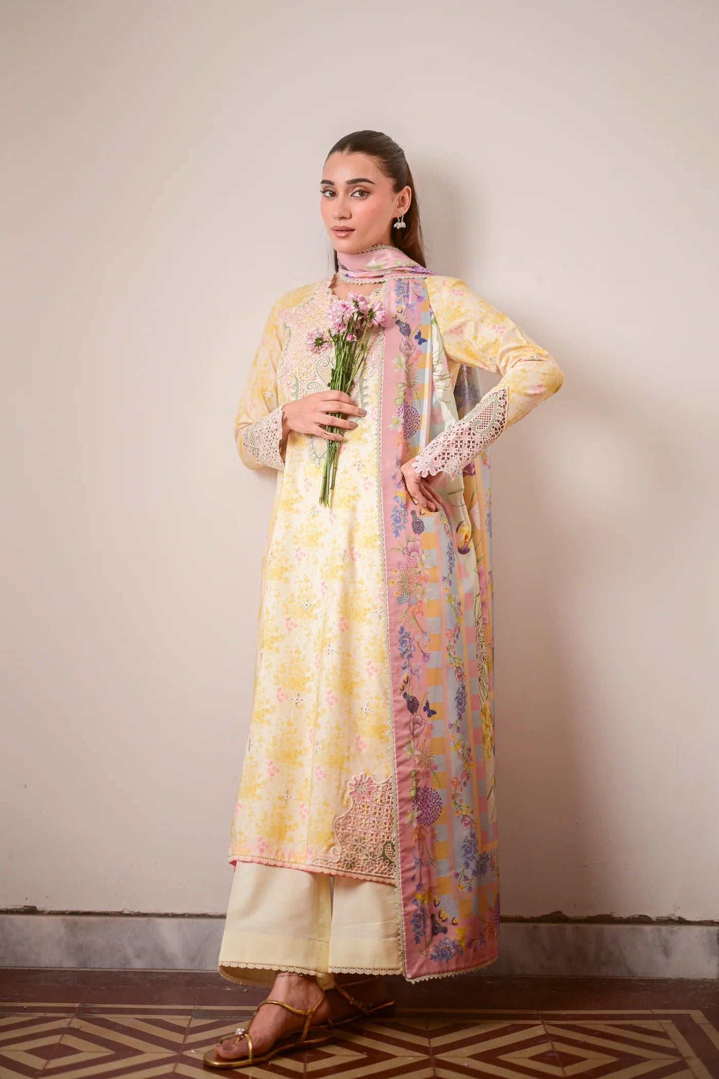 BUTTERCUP GARDEN LUXURY PRINTED EMBROIDERED LAWN SET (NEL-26620) | EID UL ADHA '26 | SUMMER LAWN VOL 2 | ZAIB