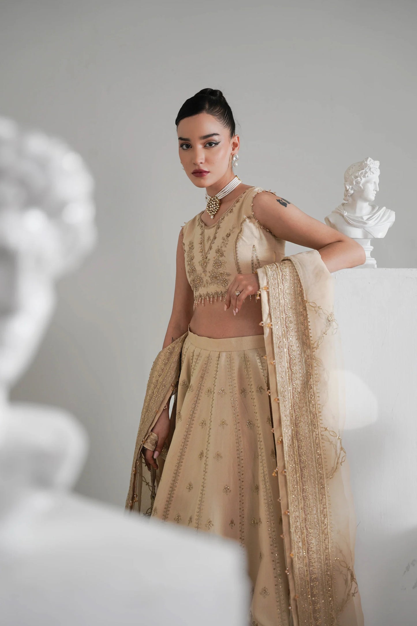 TUSCAN BEIGE TIMELESS LEHNGA CHOLI SET WEDDING EDIT 2024/2025 (NPA3-24428) | ZAIB