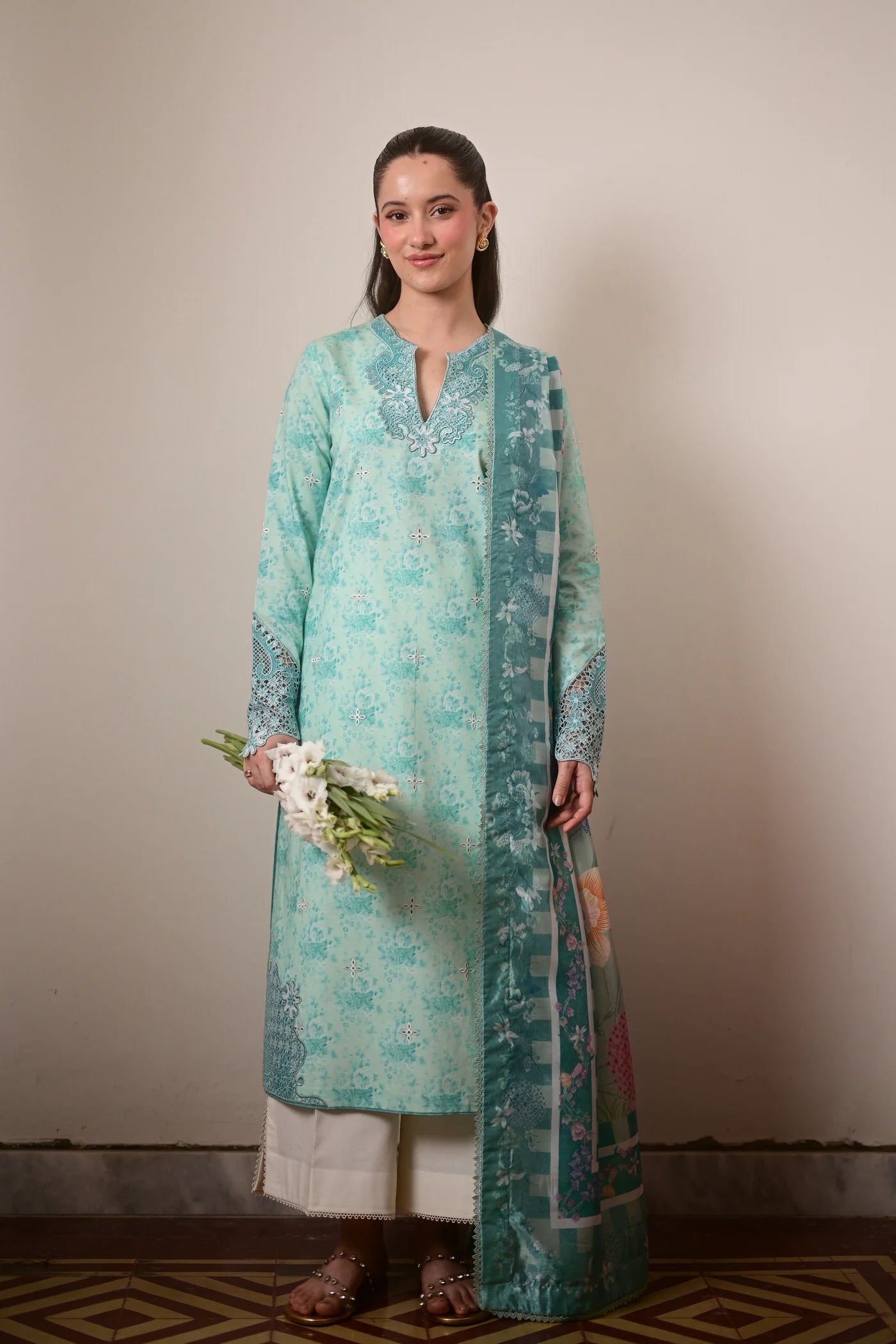 AQUA GARDEN LUXURY PRINTED EMBROIDERED LAWN SET (NEL-26621) | EID UL ADHA '26 | SUMMER LAWN VOL 2 | ZAIB