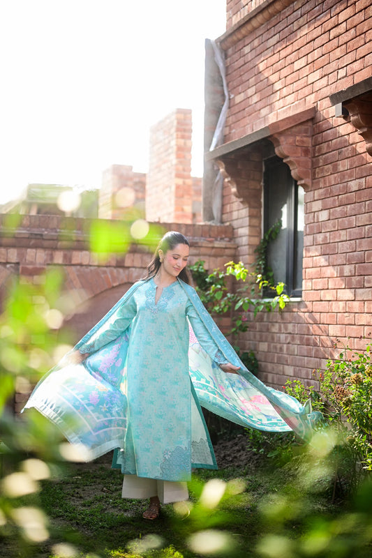 AQUA GARDEN LUXURY PRINTED EMBROIDERED LAWN SET (NEL-26621) | EID UL ADHA '26 | SUMMER LAWN VOL 2 | ZAIB