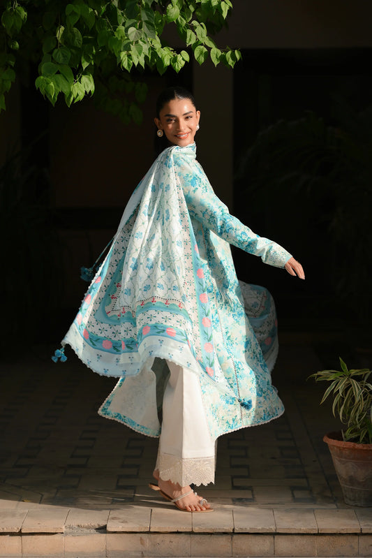 MINT SORBET LUXURY PRINTED EMBROIDERED LAWN SET (NEL-25618) | ZAIB