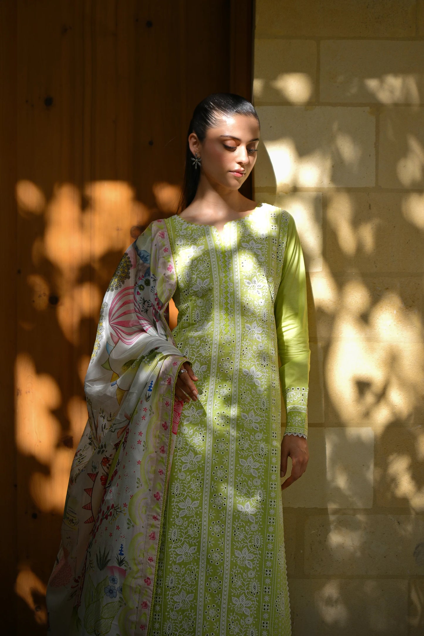 CARNIVAL (2) - PASTEL MINT GREEN LUXURY PRINTED EMBROIDERED LAWN SET (NEL-25615) | ZAIB
