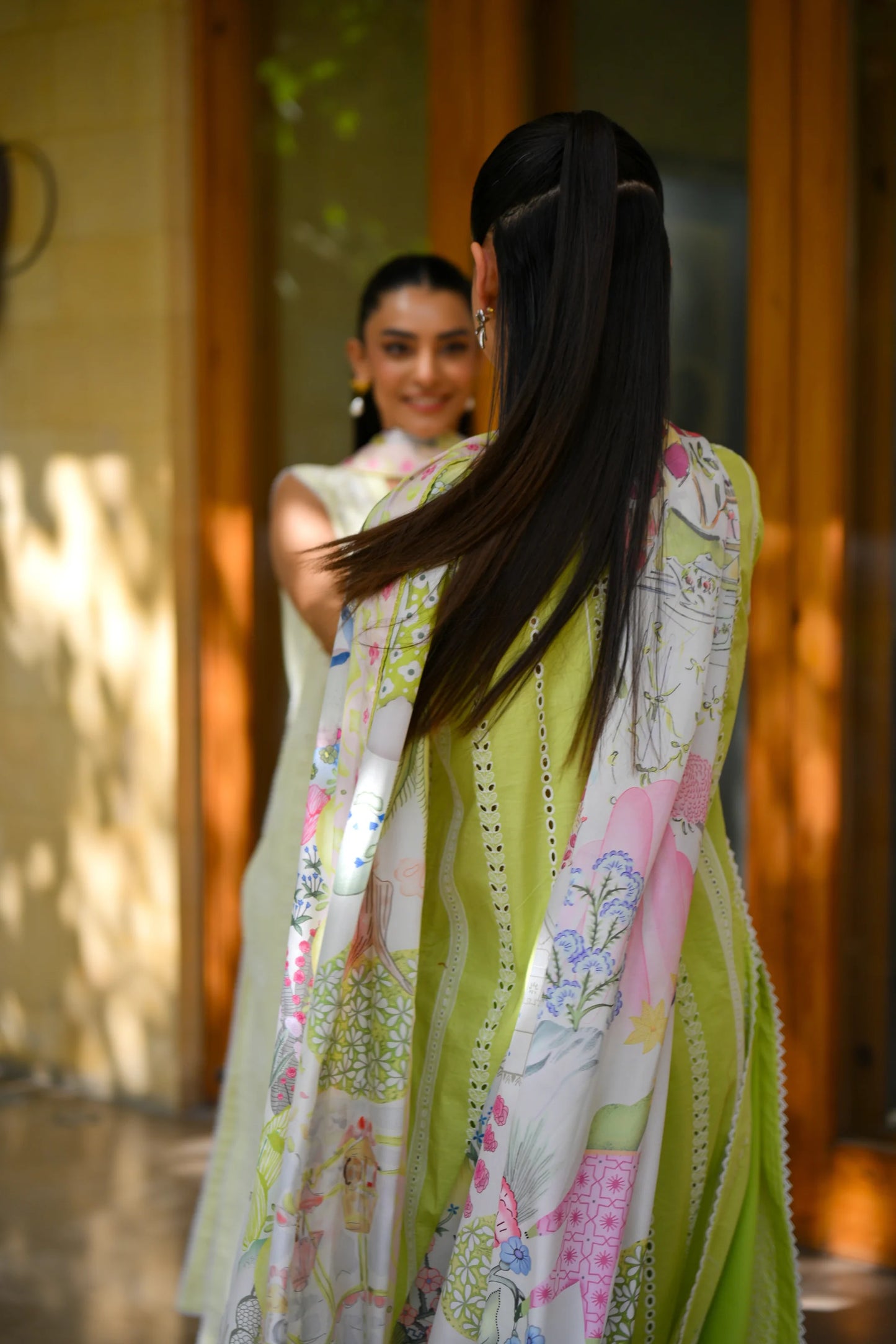 CARNIVAL (2) - PASTEL MINT GREEN LUXURY PRINTED EMBROIDERED LAWN SET (NEL-25615) | ZAIB