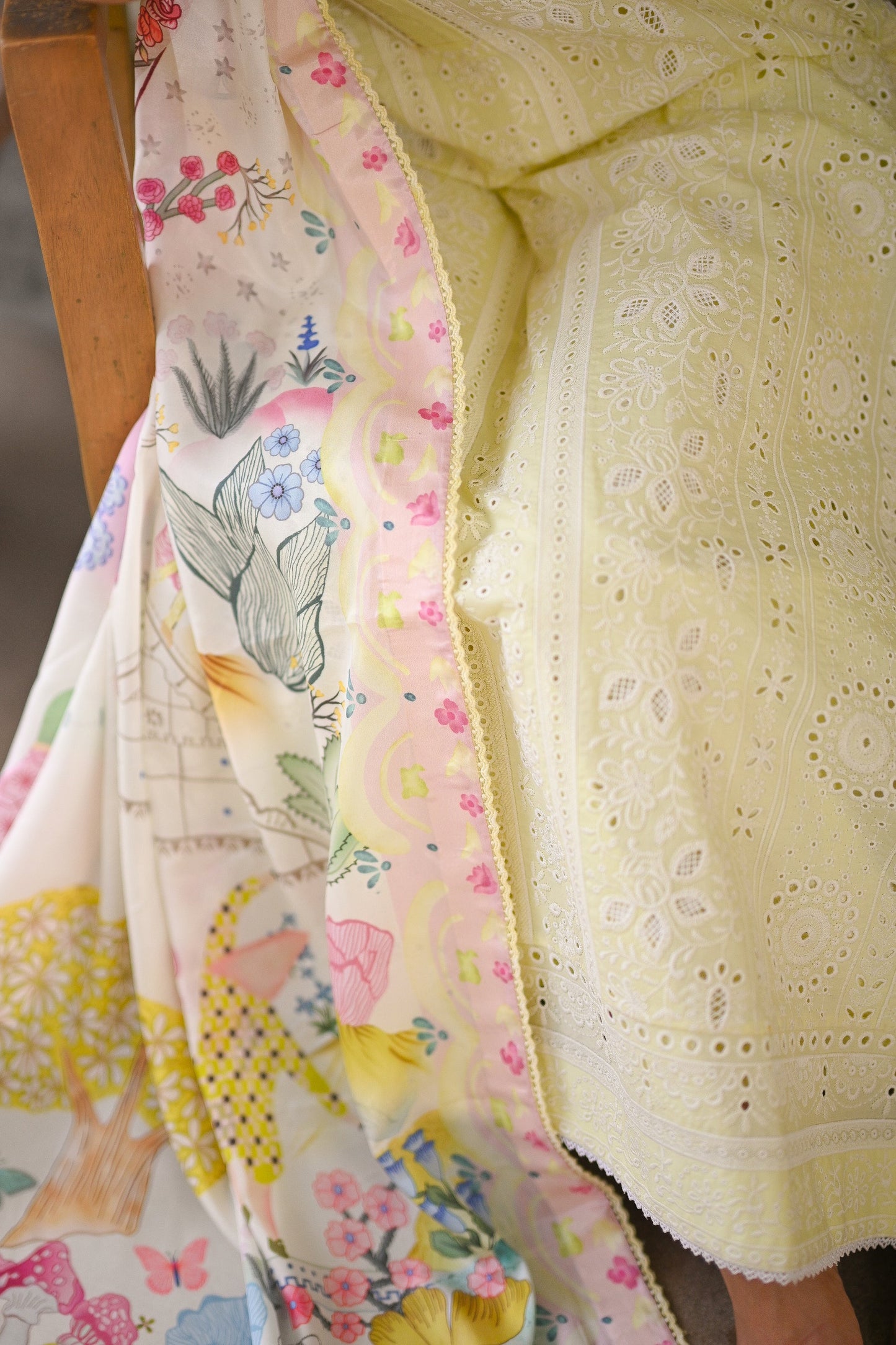 CARNIVAL (1) BUTTER YELLOW LUXURY PRINTED EMBROIDERED LAWN SET (NEL-25614) | ZAIB