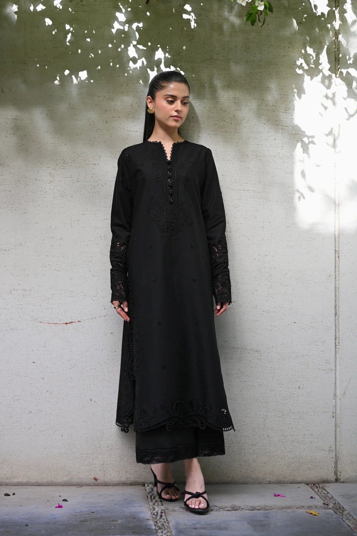 WATERMELON / BLACK LUXURY PRINTED EMBROIDERED LAWN SET (NEL-25611) | ZAIB