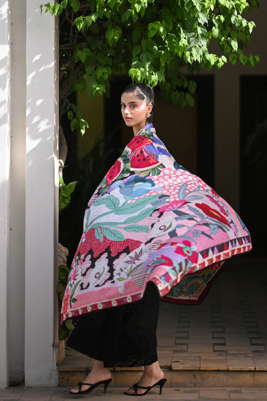 WATERMELON / BLACK LUXURY PRINTED EMBROIDERED LAWN SET (NEL-25611) | ZAIB