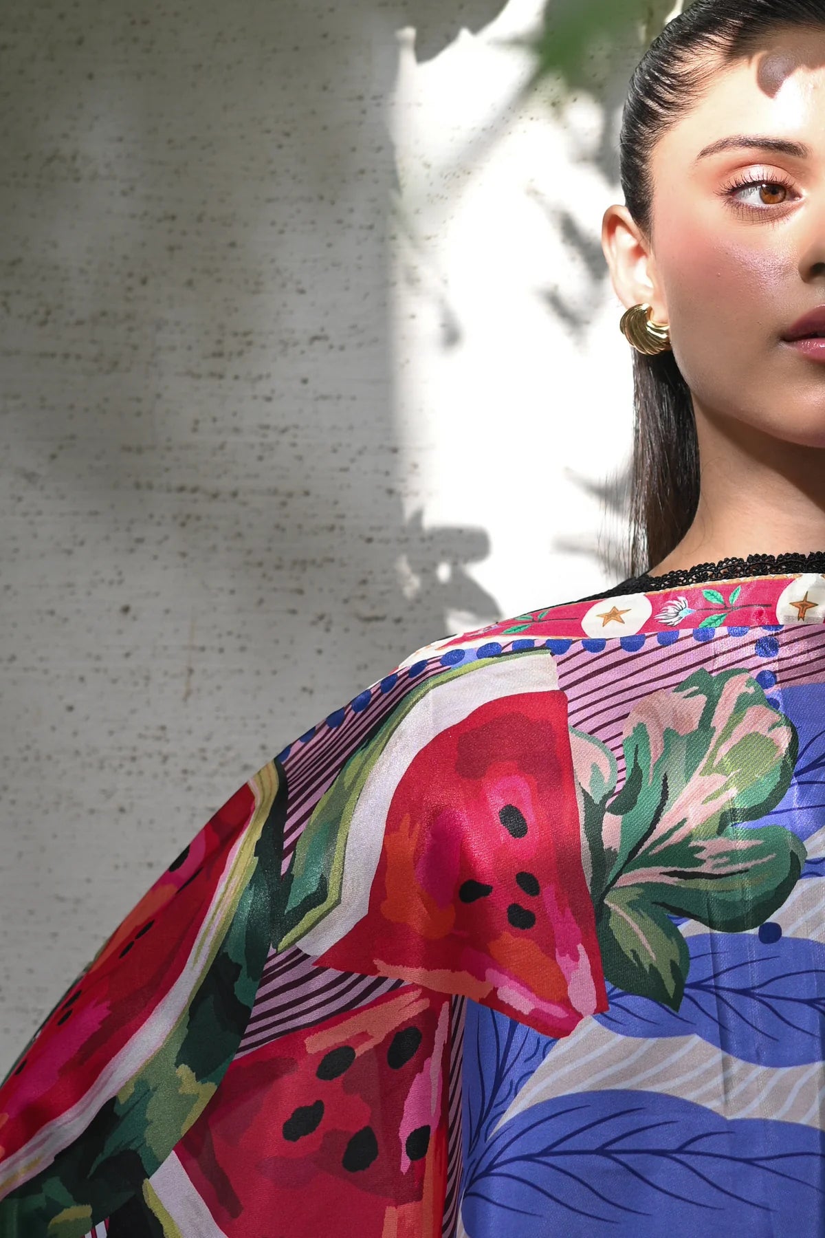 WATERMELON / BLACK LUXURY PRINTED EMBROIDERED LAWN SET (NEL-25611) | ZAIB