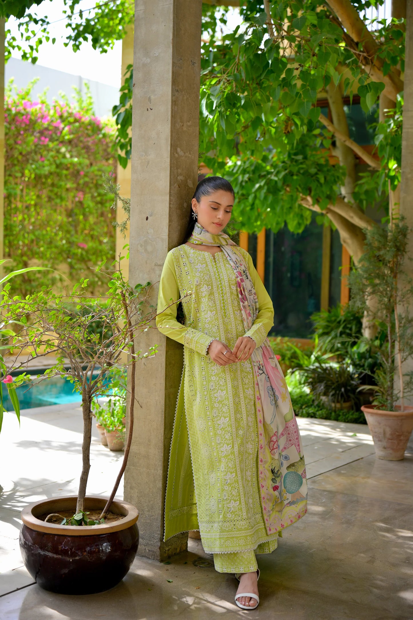 CARNIVAL (2) - PASTEL MINT GREEN LUXURY PRINTED EMBROIDERED LAWN SET (NEL-25615) | ZAIB