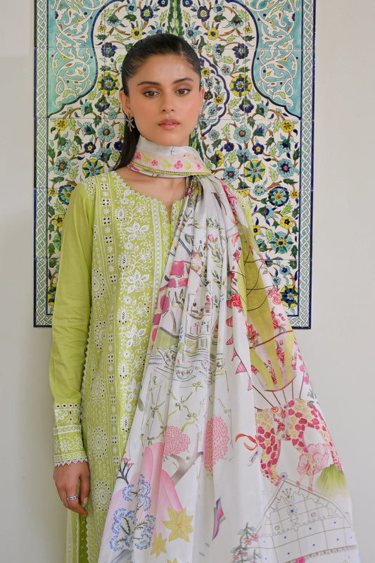CARNIVAL (2) - PASTEL MINT GREEN LUXURY PRINTED EMBROIDERED LAWN SET (NEL-25615) | ZAIB